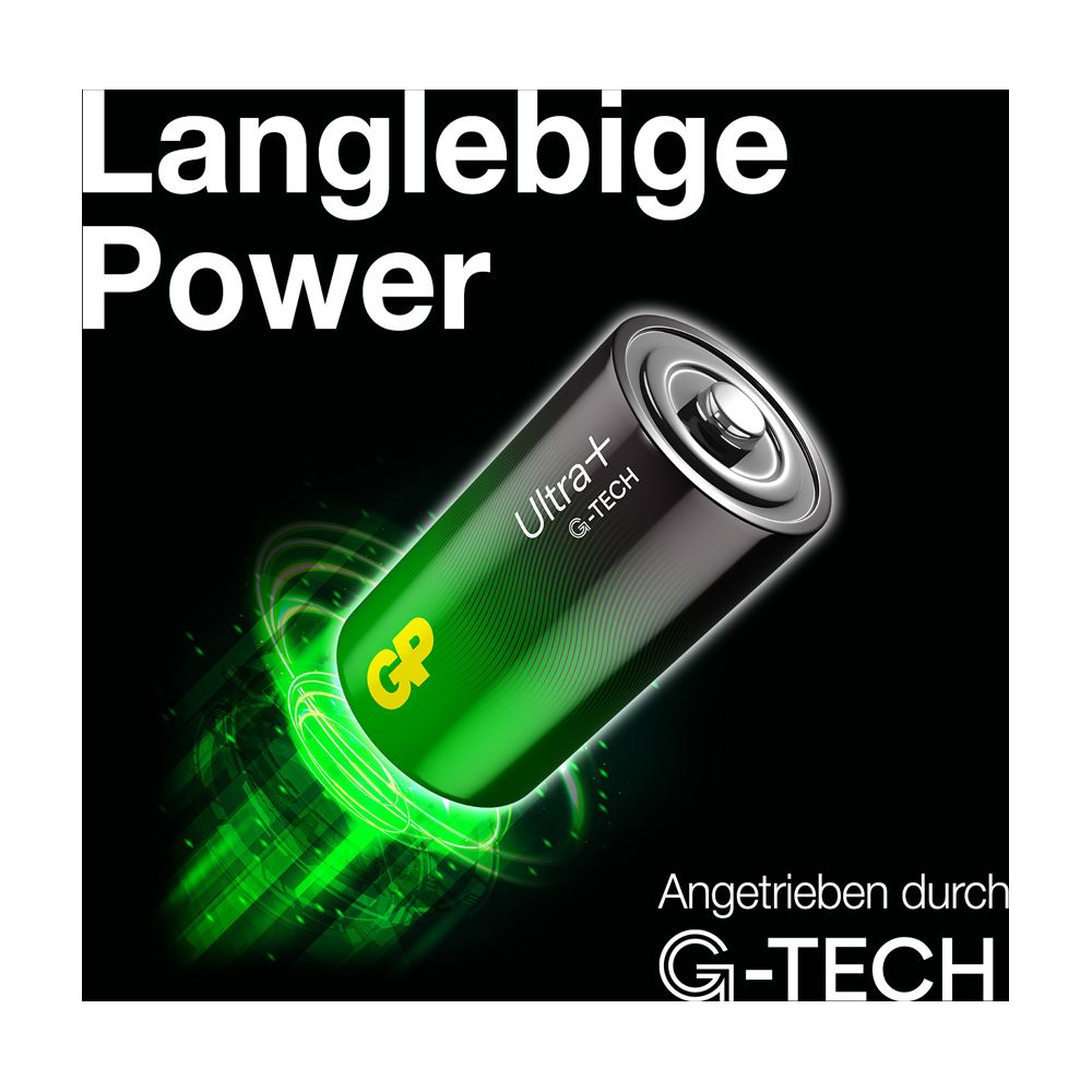 Una batteria verde con logo \"GP\", circondata da energia verde.