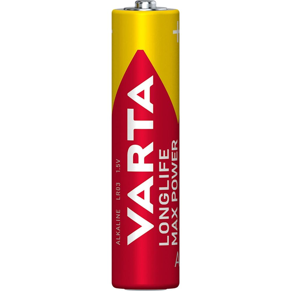 Una batteria Varta LR03 AAA con design giallo e rosso, 1,5V.