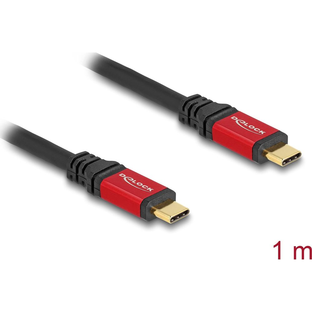 Zwei schwarze Kabel mit roten Anschlüssen mit USB-C-Steckern.
