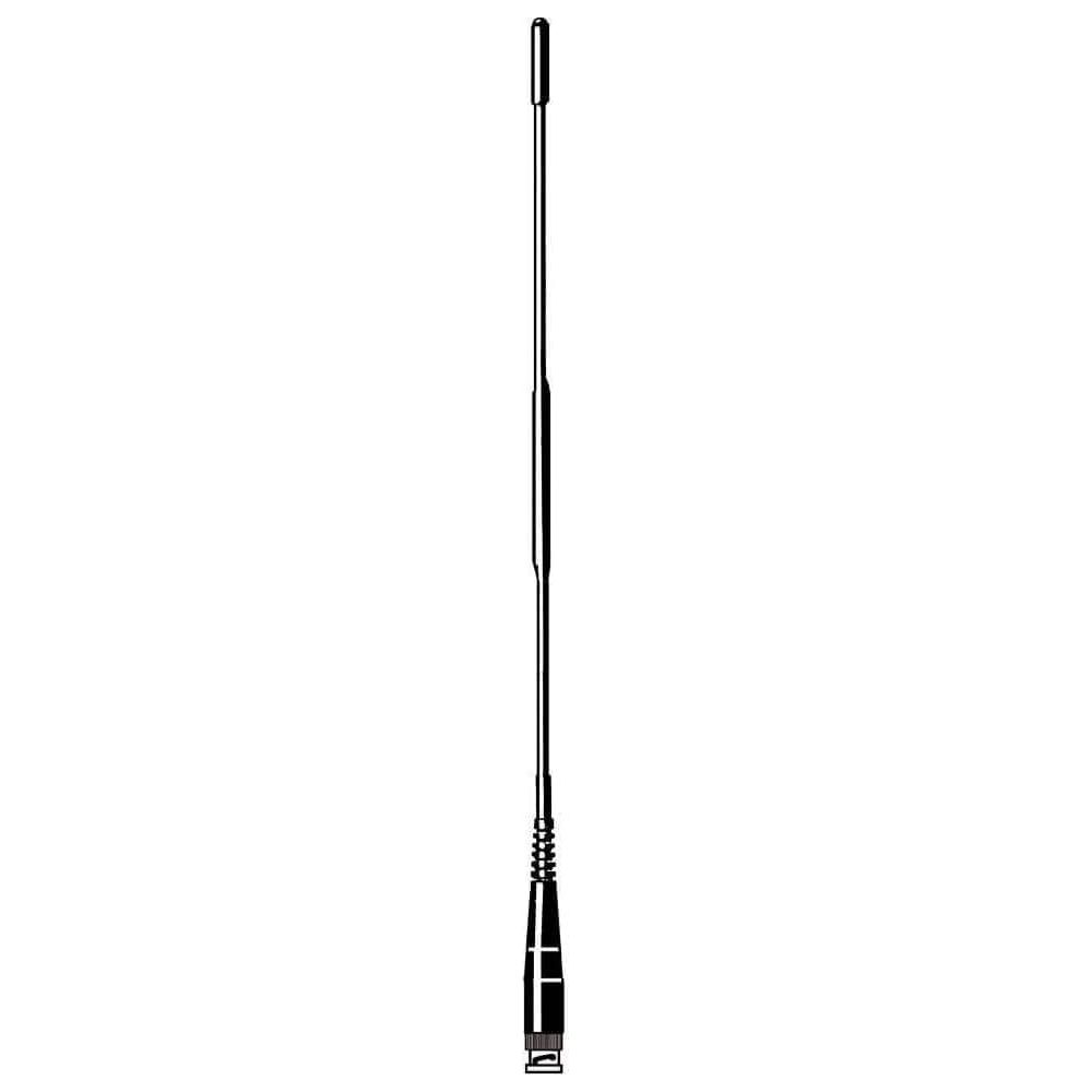 Une antenne fine et extensible avec une poignée côtelée en bas.