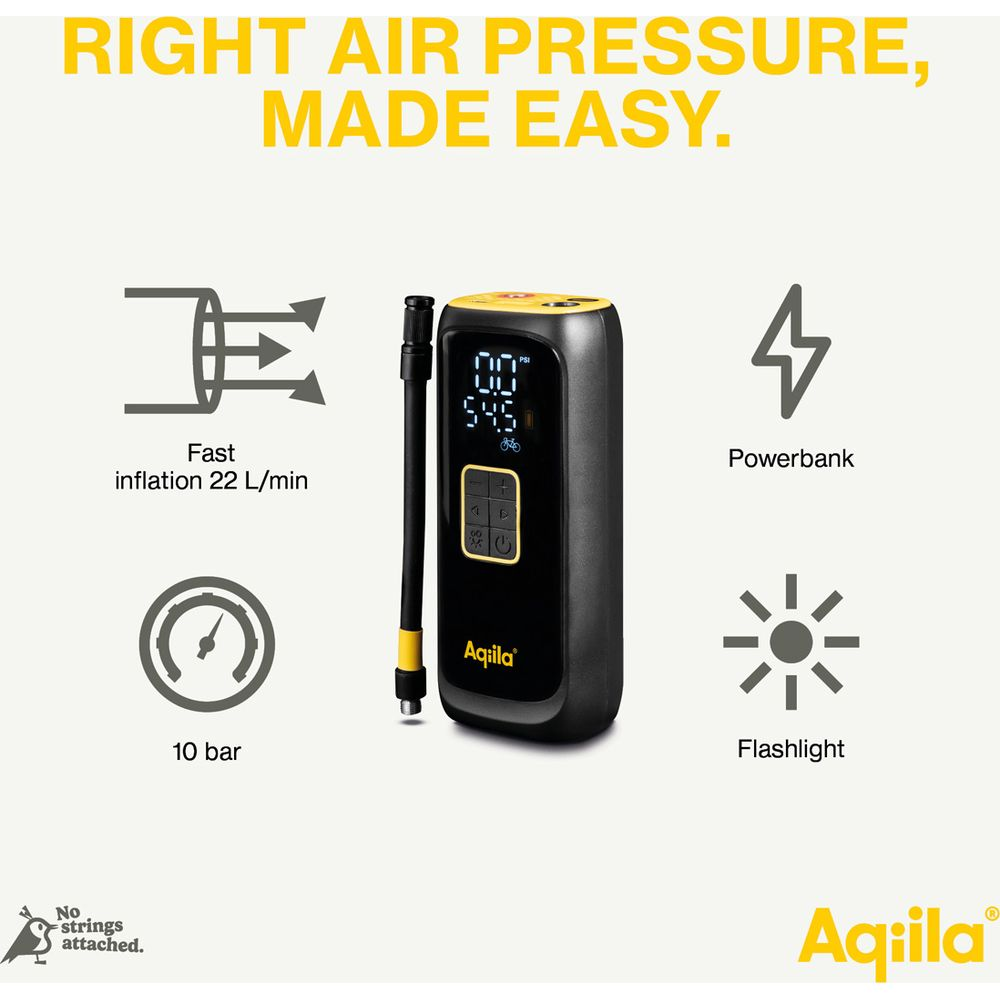 Pompe à air portable avec écran numérique, tuyau et icônes pour gonflage rapide, 10 bars, powerbank, lampe de poche.
