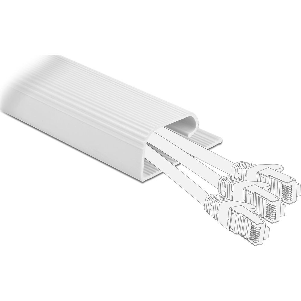 Guaina per cavi bianca con tre cavi Ethernet bianchi.
