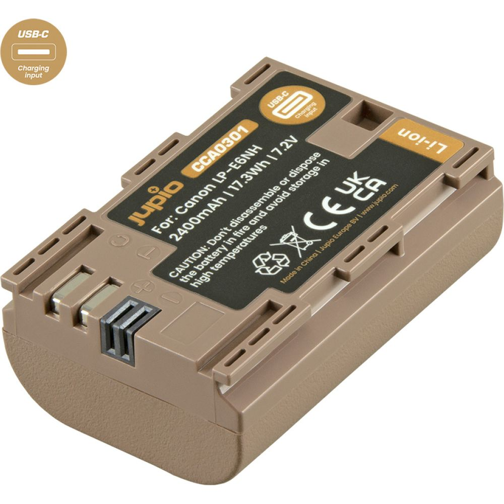 Batteria Jupio CCA0301 per Canon LP-E6NH con ricarica USB-C.