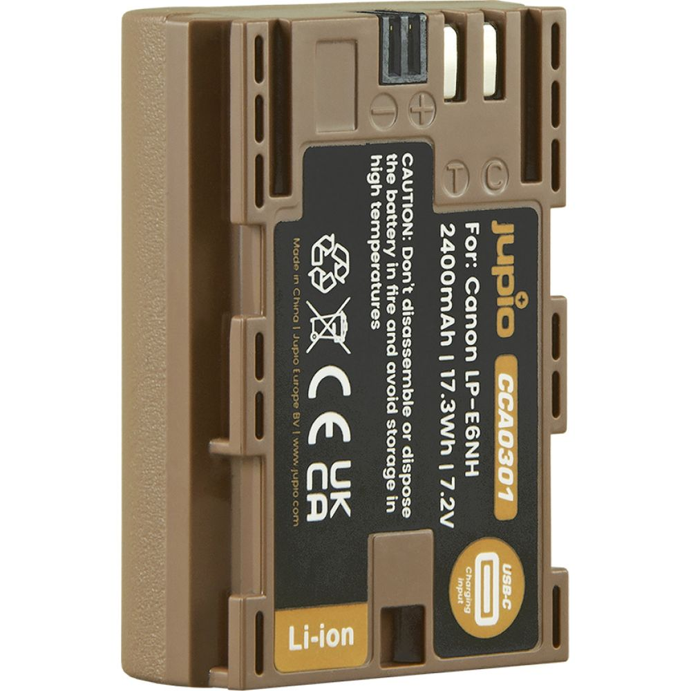 Batteria Jupio CCA0301 per Canon LP-E6NH, 2400mAh, Li-ion, con USB-C.