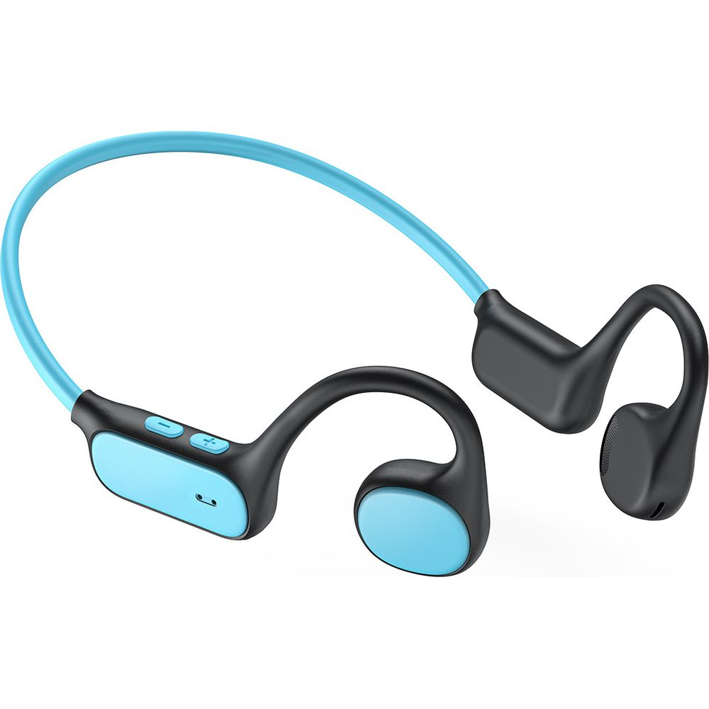 Casque bleu et noir avec serre-tête.