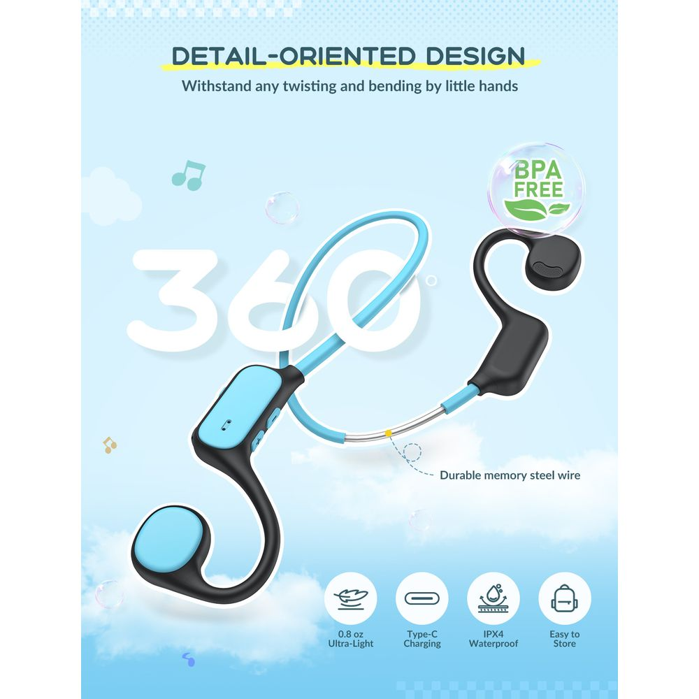 Casque léger bleu et noir, sans BPA, conception à 360 degrés.