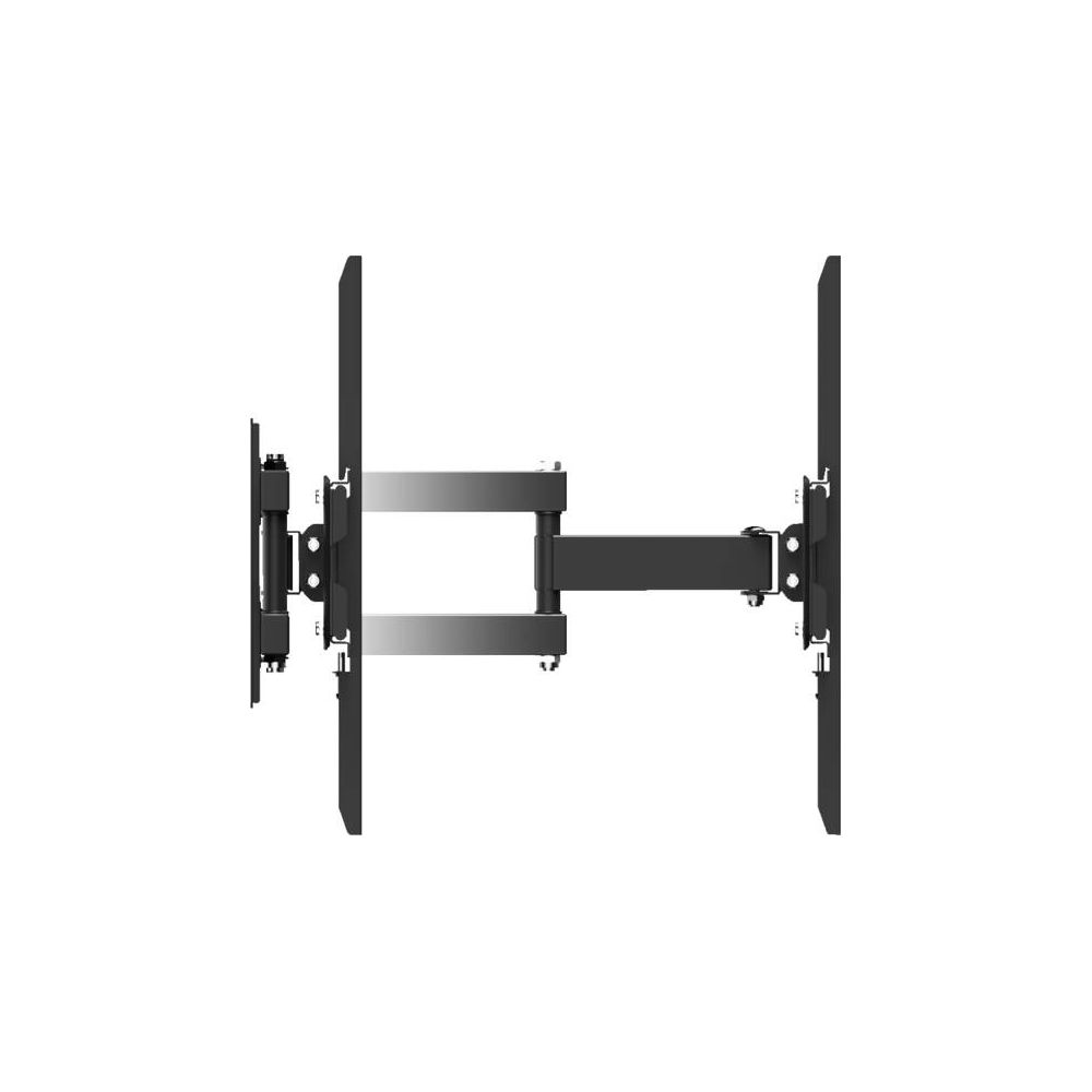 Support mural TV noir avec bras extensible, sur fond blanc.