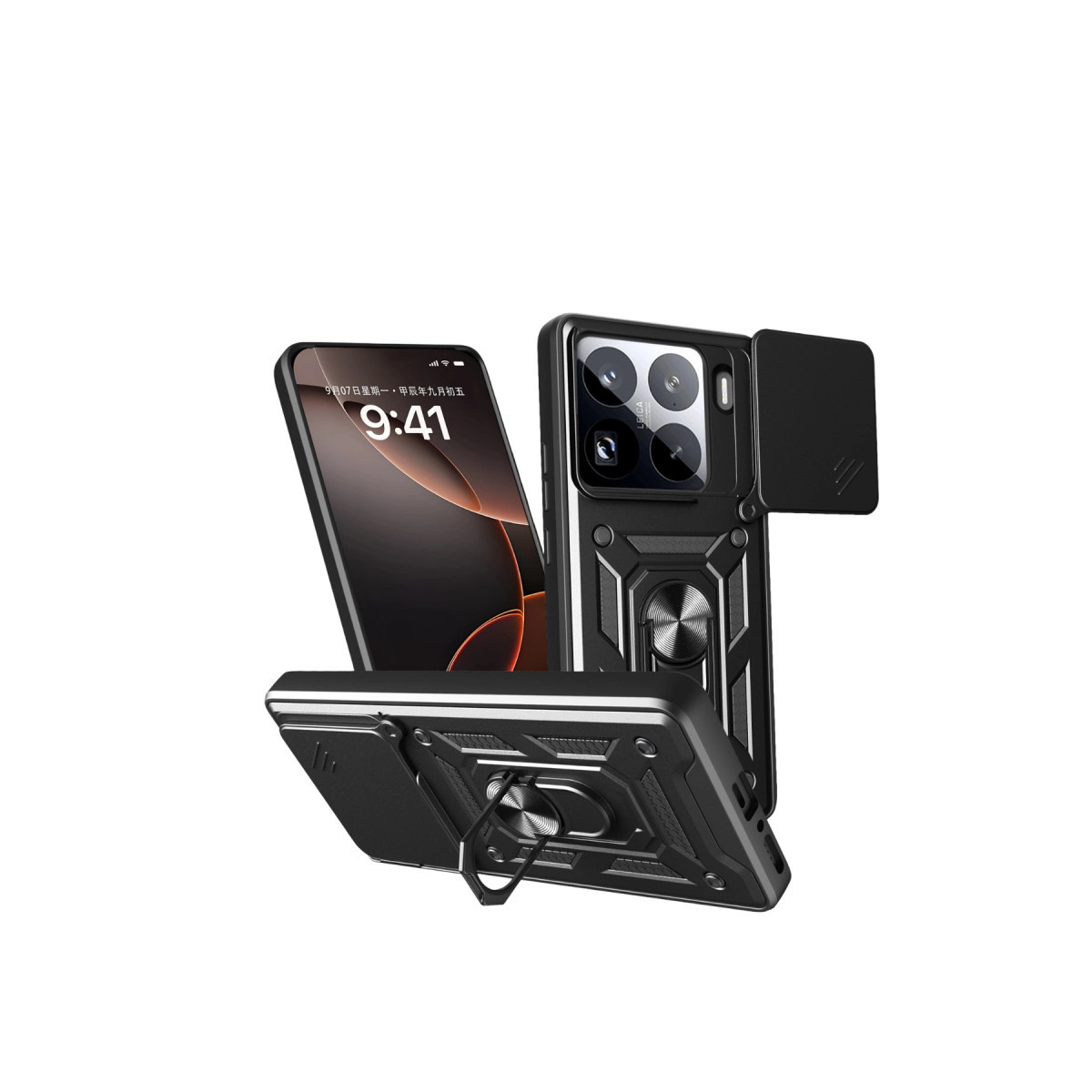NEWFACE Xiaomi Mi 15 Pro Uyumlu Pars Lens Yüzüklü Silikon Telefon Kılıfı Siyah