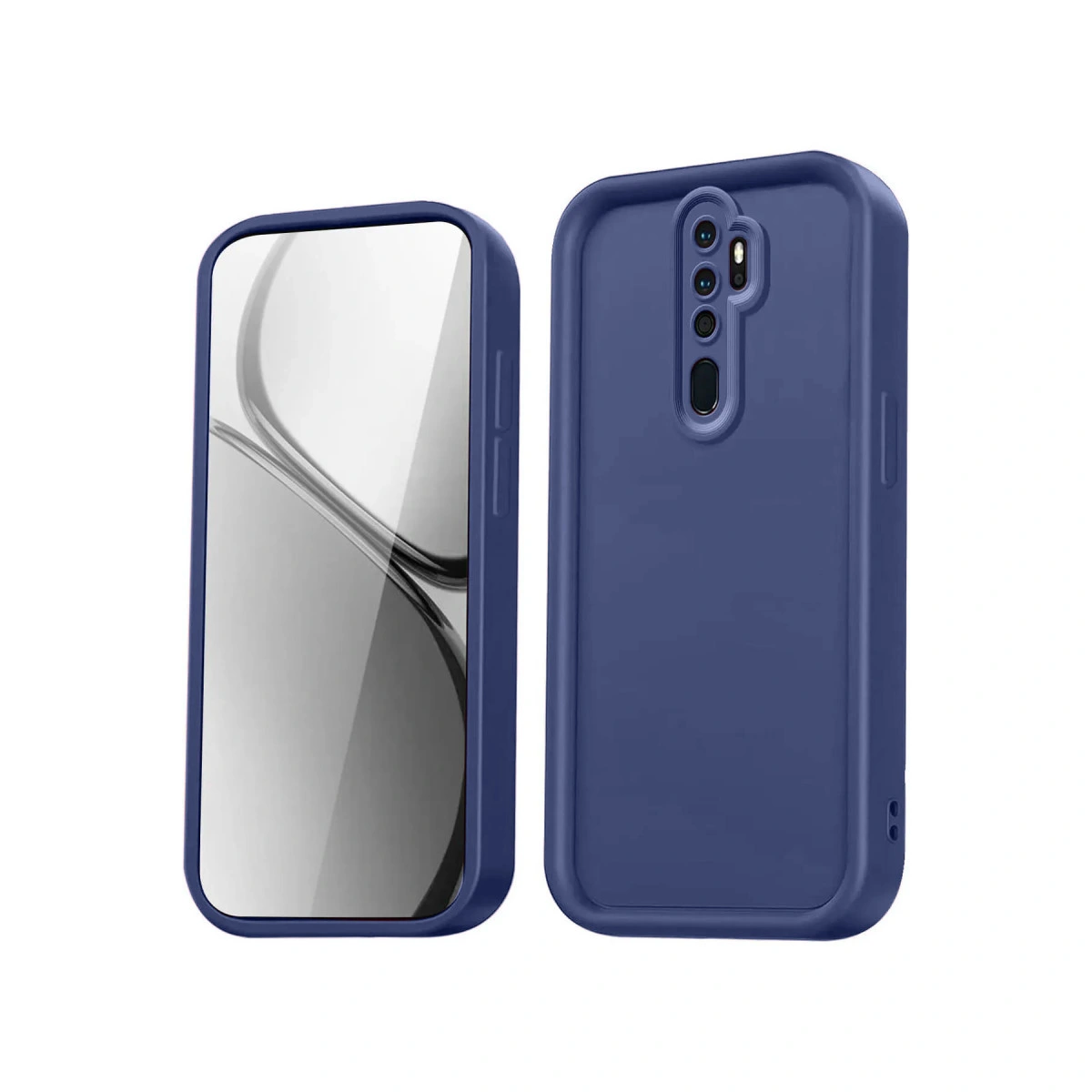 Kamera kesimli ve ön görünümlü mavi telefon kılıfı.