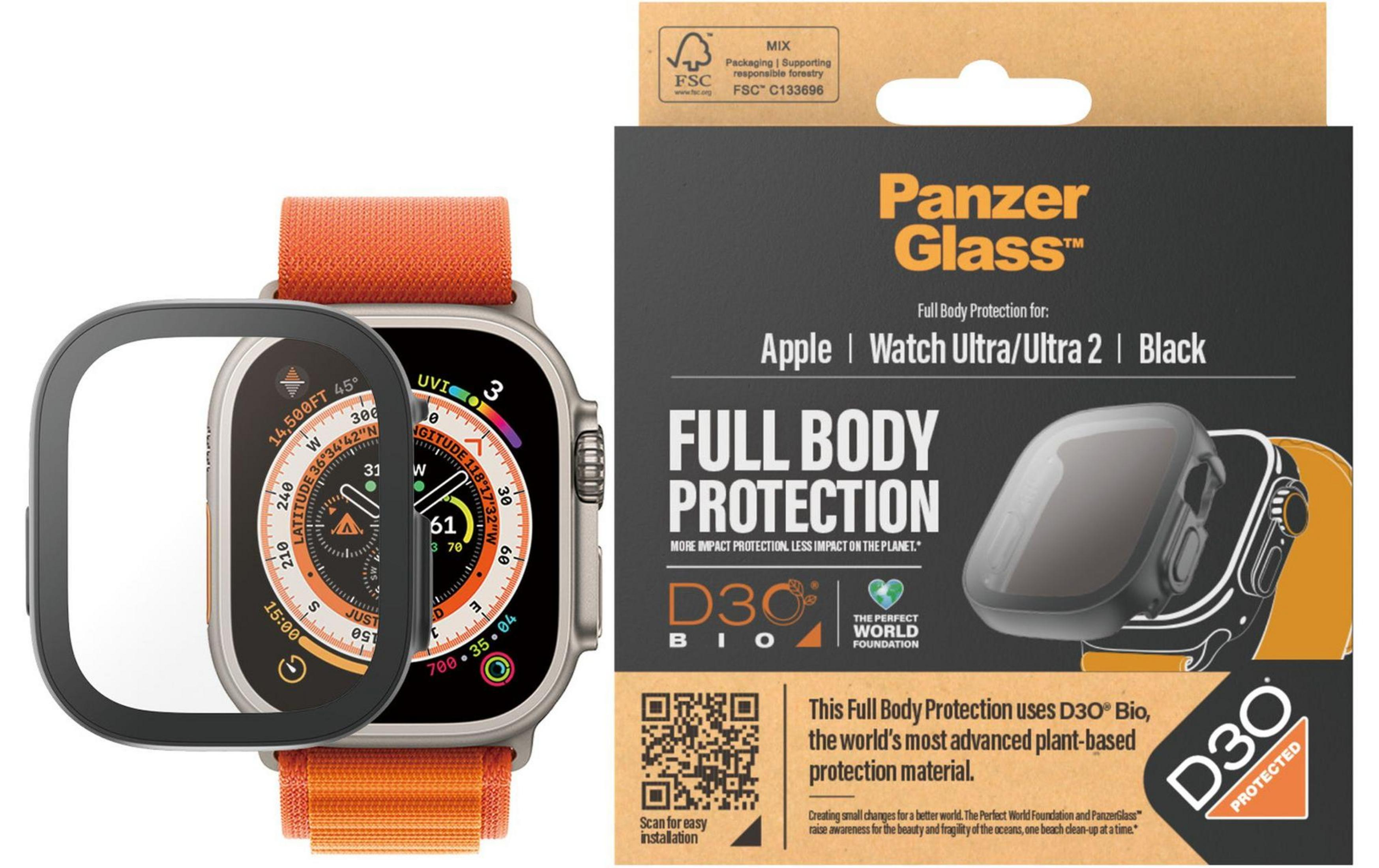 Etui PanzerGlass do Apple Watch Ultra/Ultra 2 w kolorze czarnym z D3O® Bio.