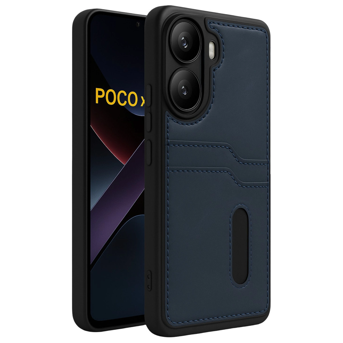 NEWFACE Xiaomi Poco X7 Pro Uyumlu Sara Kartvizitli Deri Telefon Kılıfı Lacivert