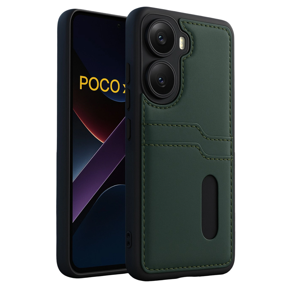 NEWFACE Xiaomi Poco X7 Pro Uyumlu Sara Kartvizitli Deri Telefon Kılıfı Koyu Yeşil
