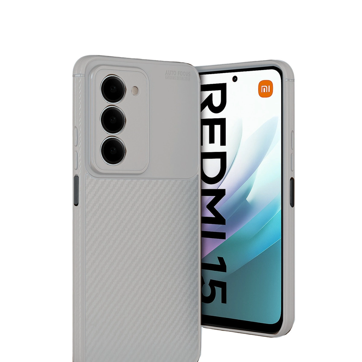Üç kameralı gri telefon ve ekranda yazı.