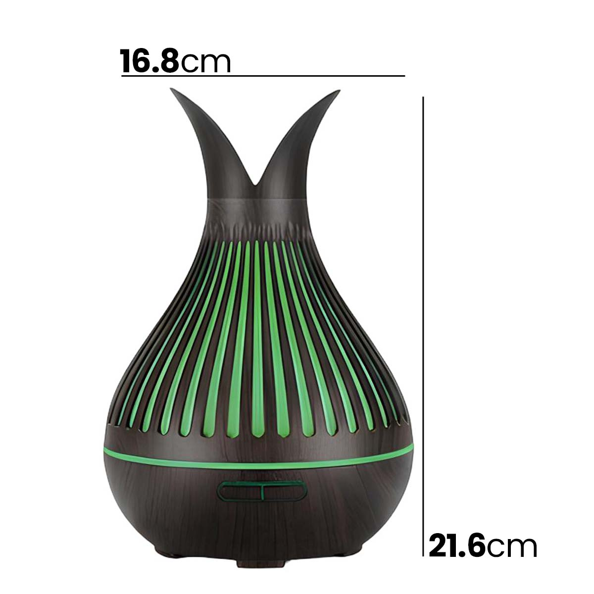 Diffusore marrone scuro con strisce verdi, misura 16,8 cm x 21,6 cm.