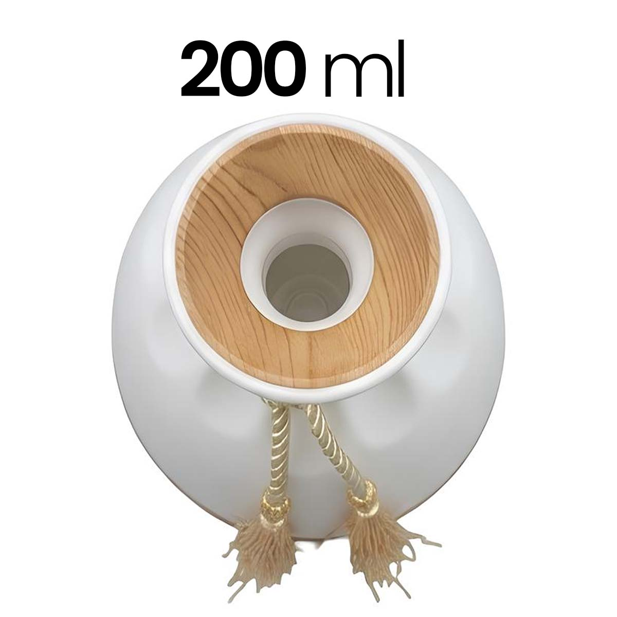 Vaso bianco con coperchio in legno e nappe, 200 ml.