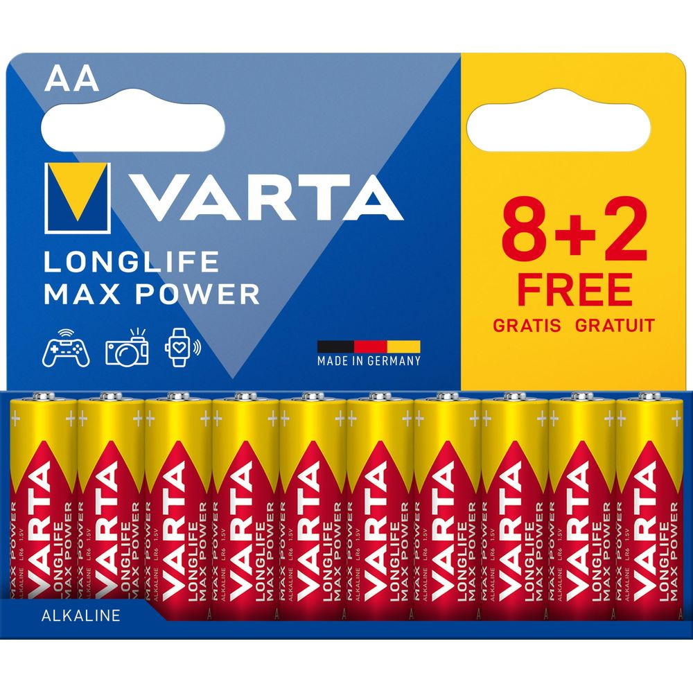 Pilas Varta AA, paquete 8+2 Gratis, fabricado en Alemania.