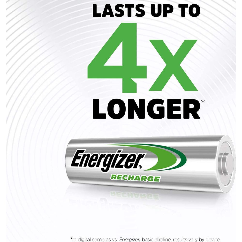 Una batteria Energizer Recharge, pubblicizzata come dura 4 volte di più.