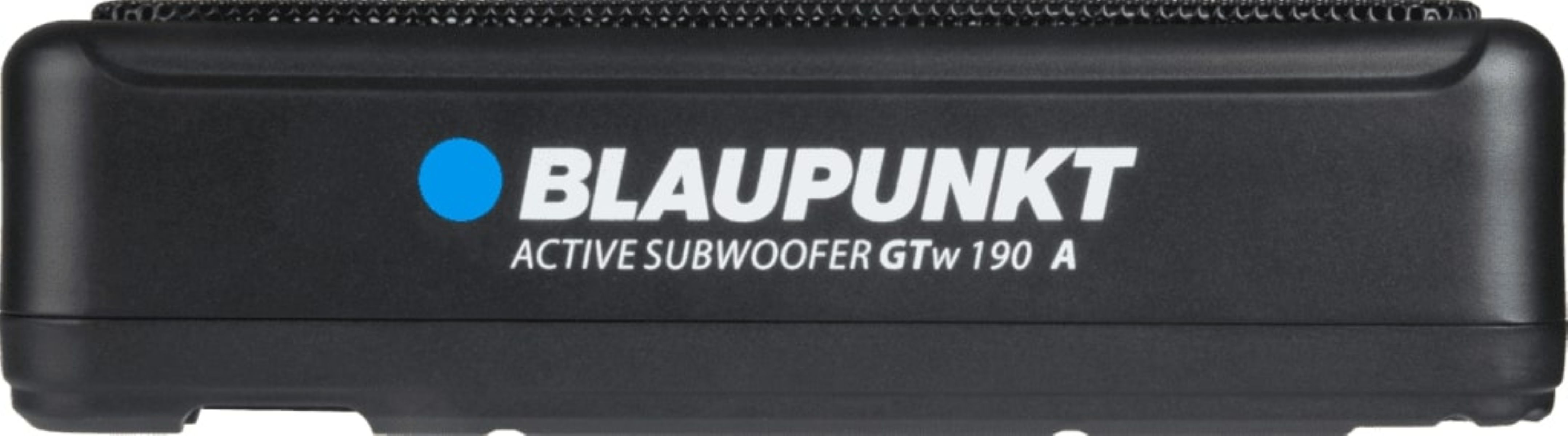 Subwoofer Blaupunkt GTw 190 A nero con scritte bianche.