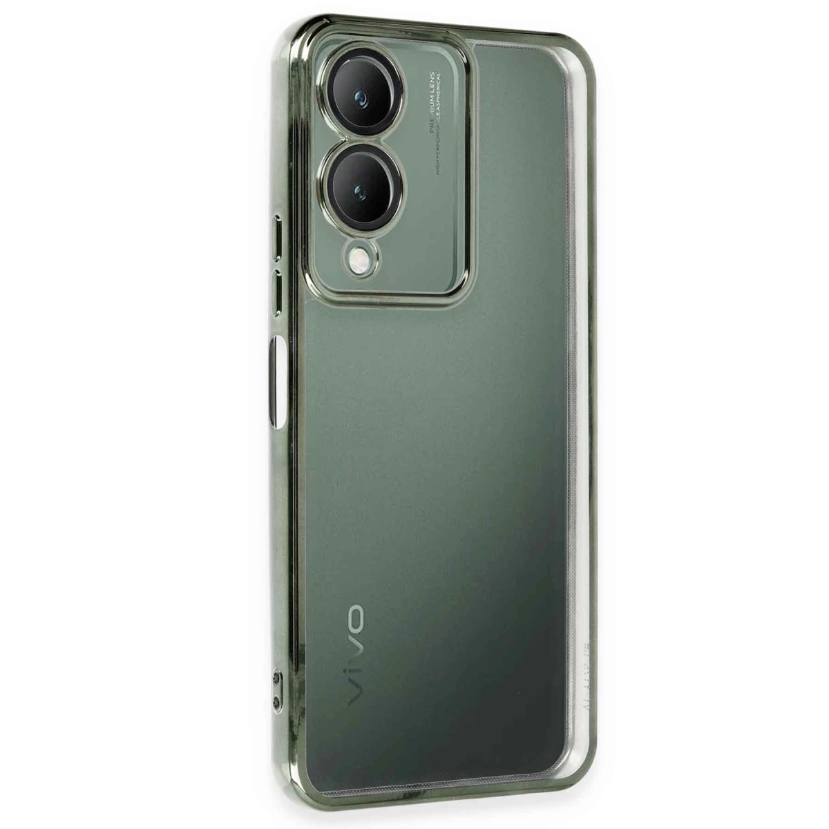 Çift kameralı şeffaf telefon kılıfı. Vivo logosu görünür durumda.