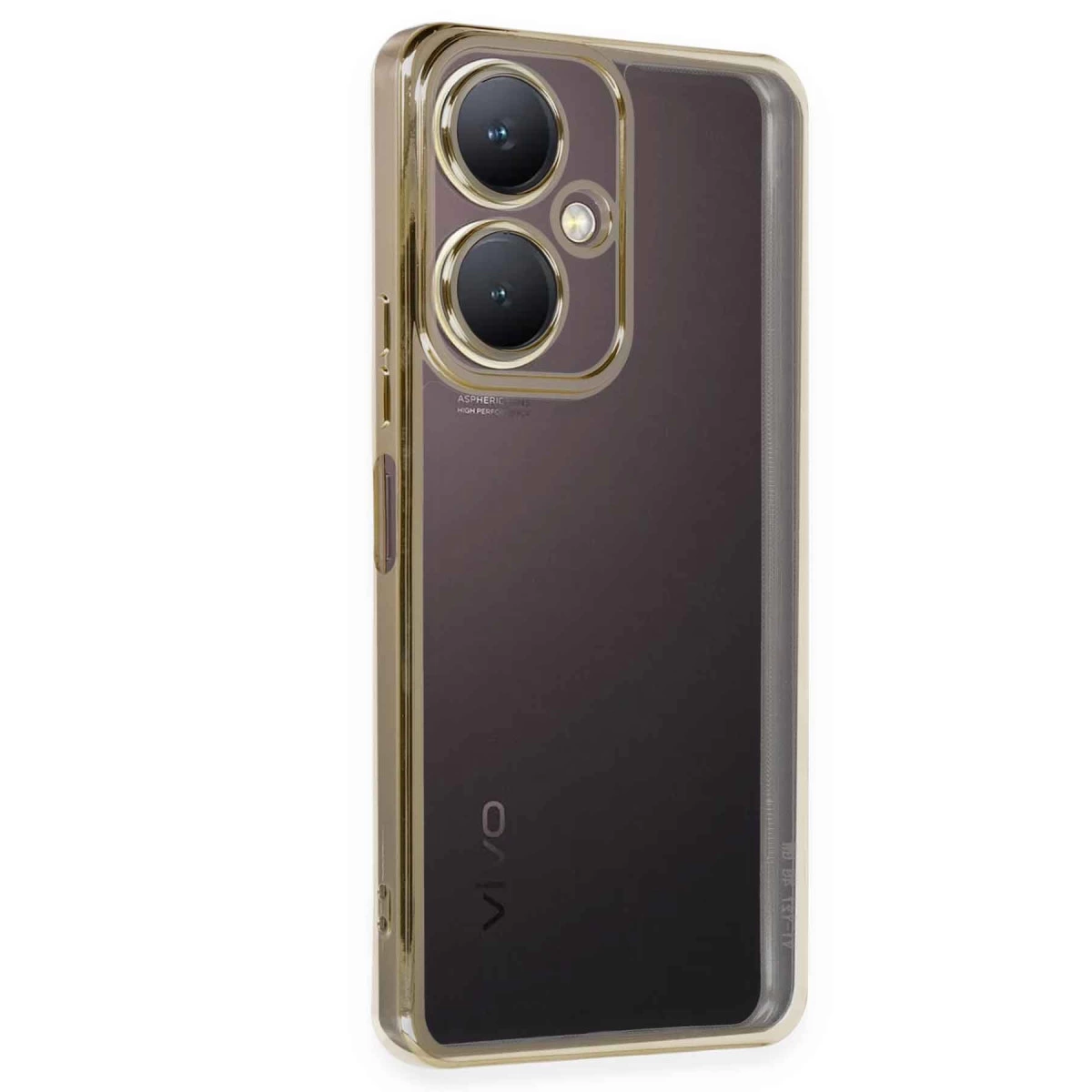 NEWFACE Vivo Y27 Uyumlu Kamera Korumalı Lensli Silikon Telefon Kılıfı Altın