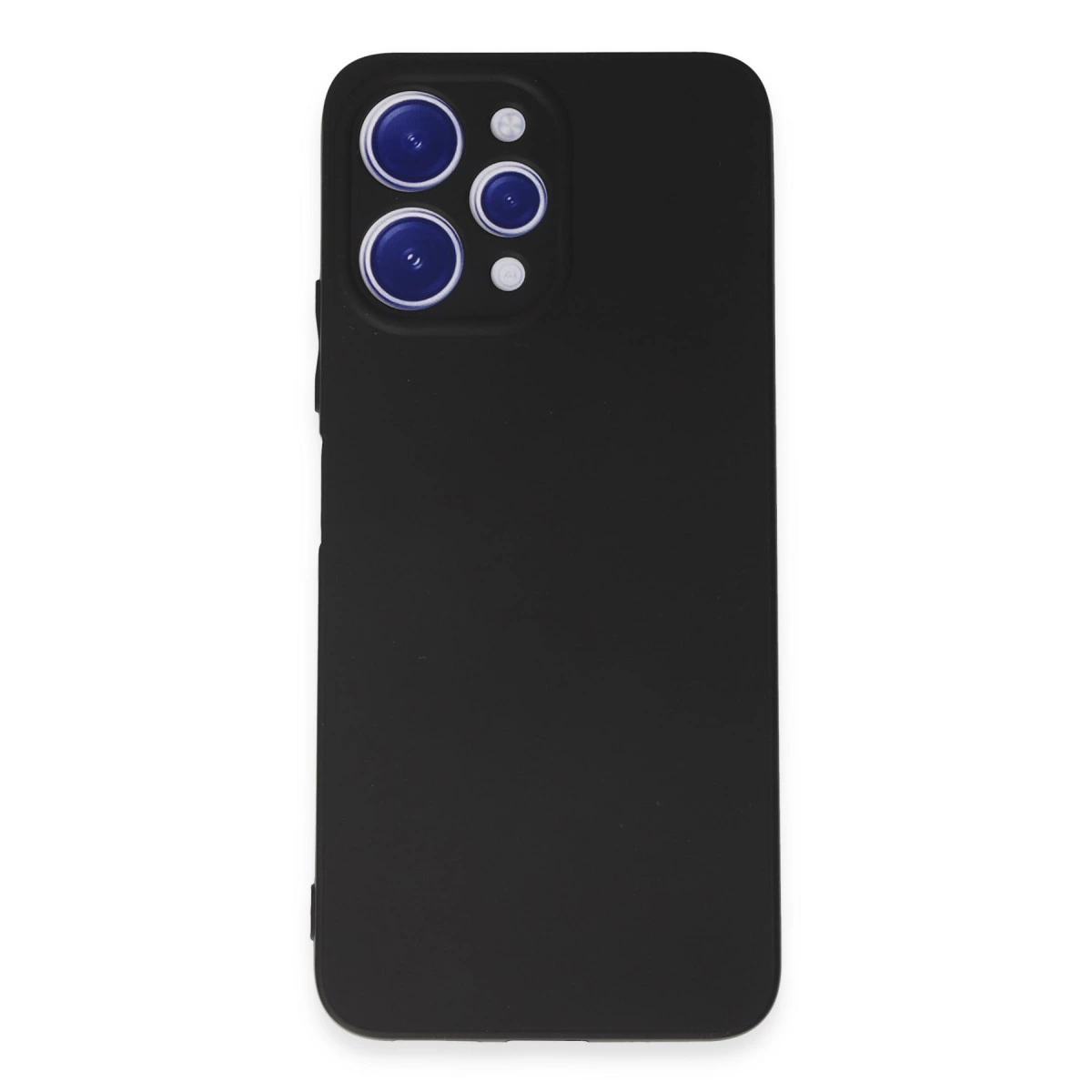 Dört kamera lensi ve flaş kesimli siyah telefon kılıfı.