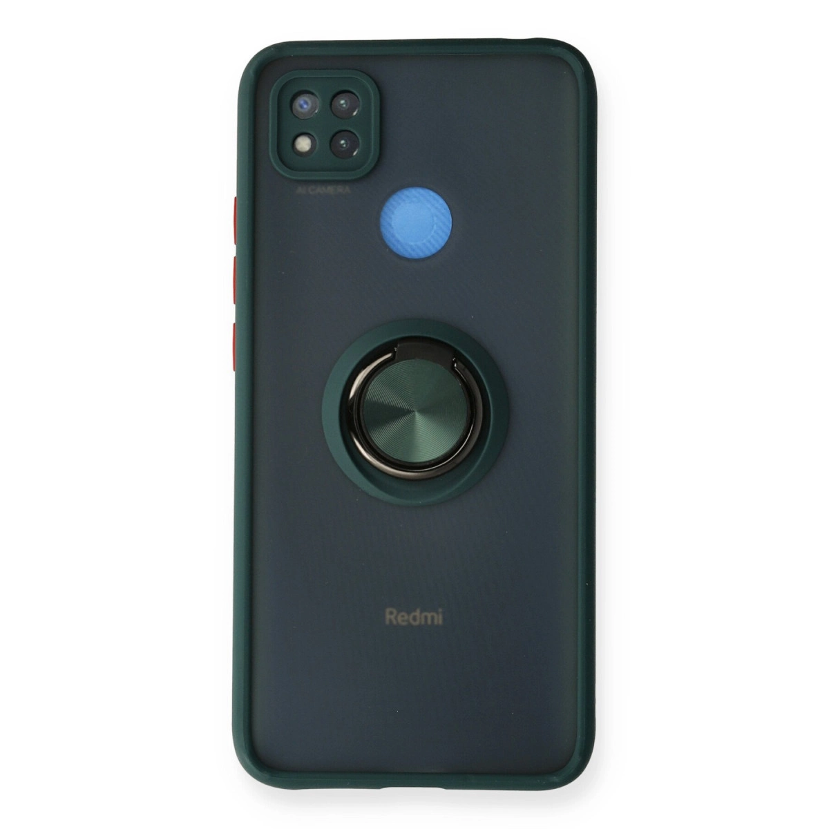 Koyu gri telefon kılıfı halka tutucu ve kamera lensleri ile.