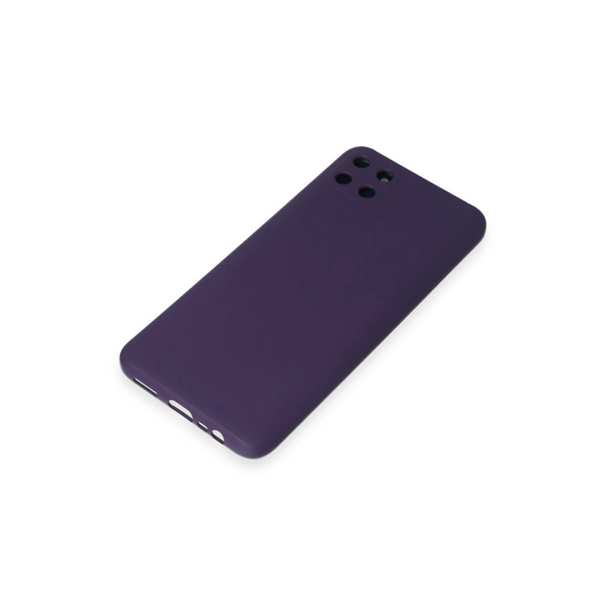Dörtlü kamera kesimli koyu mor telefon kılıfı, beyaz üzerinde izole edilmiştir.