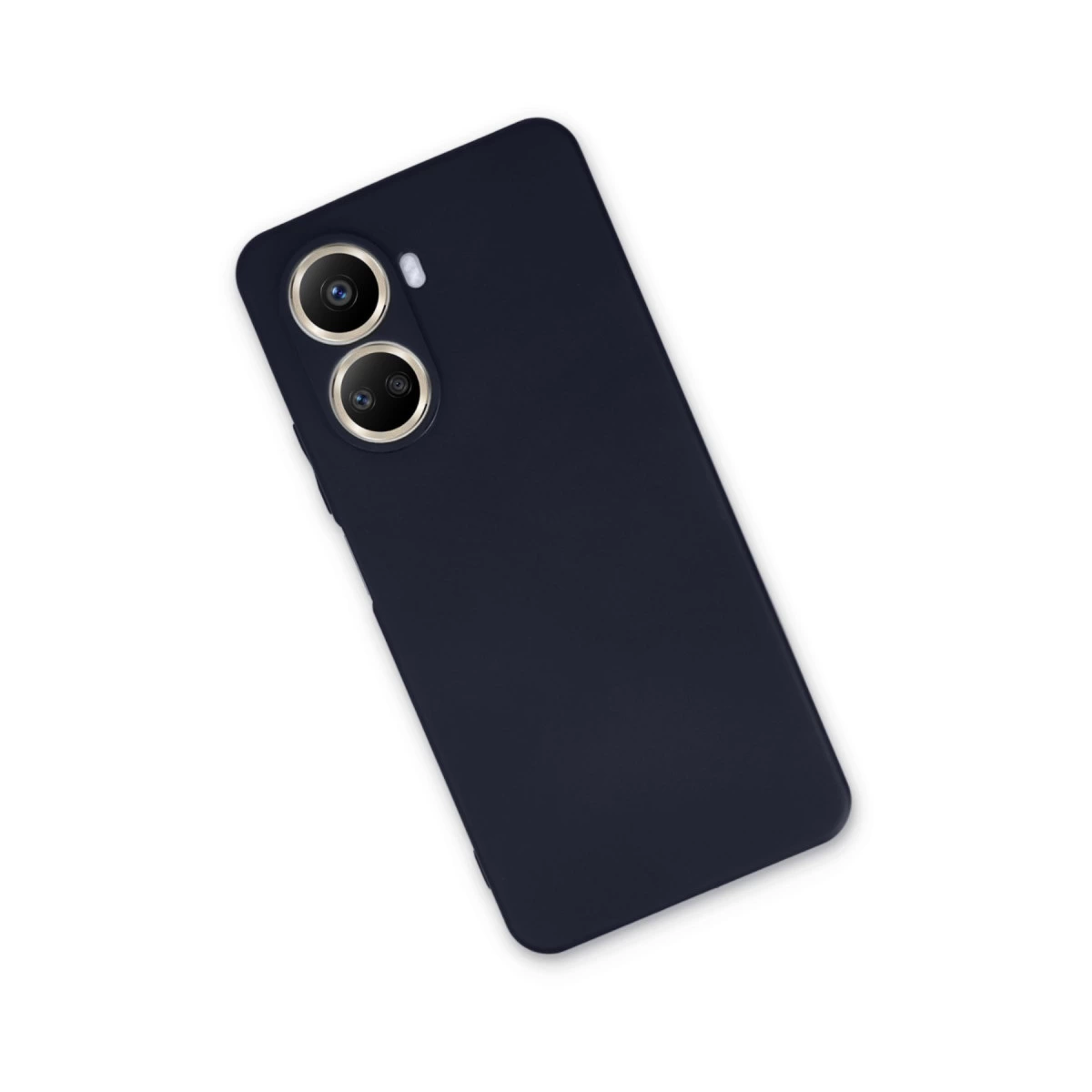 İki kamera lensli ve flaşlı koyu mavi telefon kılıfı.