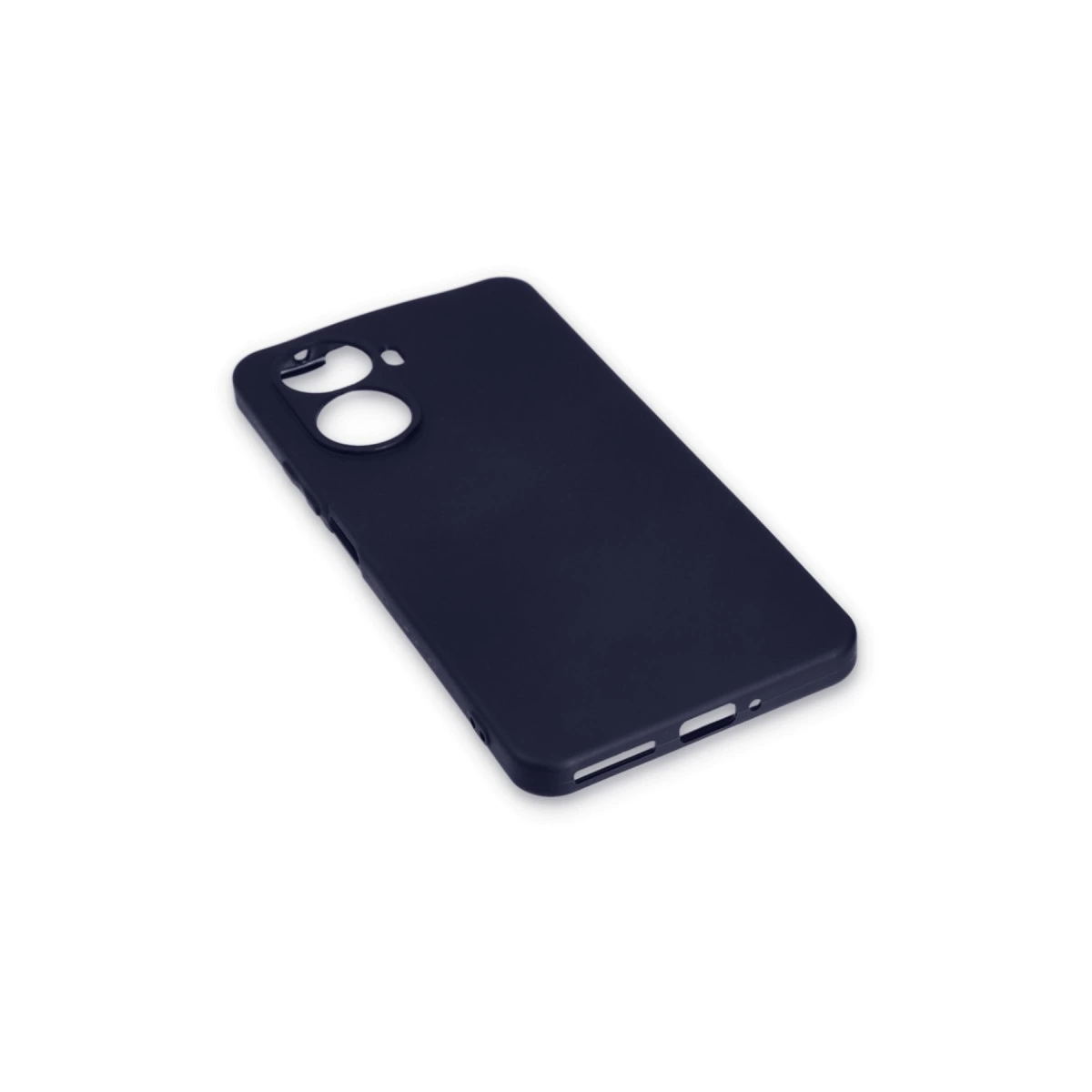 Kamera ve bağlantı noktaları için kesikli, lacivert telefon kılıfı.