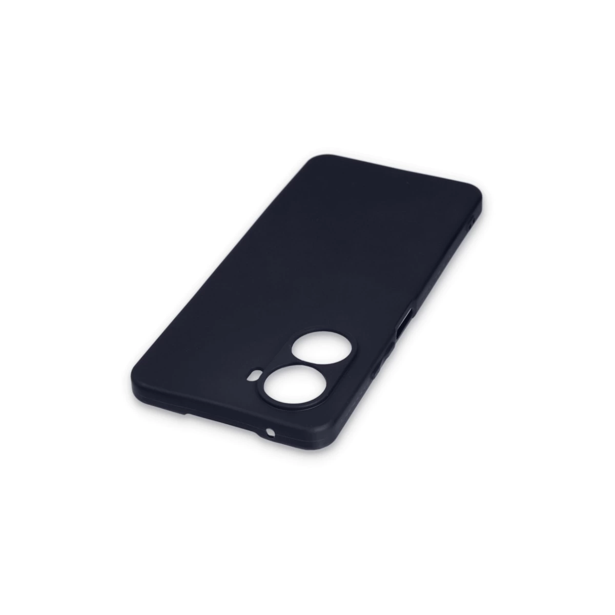 Kamera ve bağlantı noktaları için kesiklere sahip lacivert telefon kılıfı.