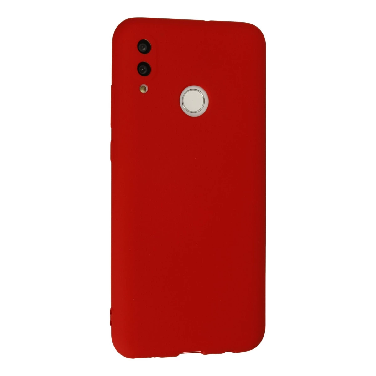 Arkada üç kamerası ve parmak izi sensörü bulunan kırmızı telefon kılıfı.