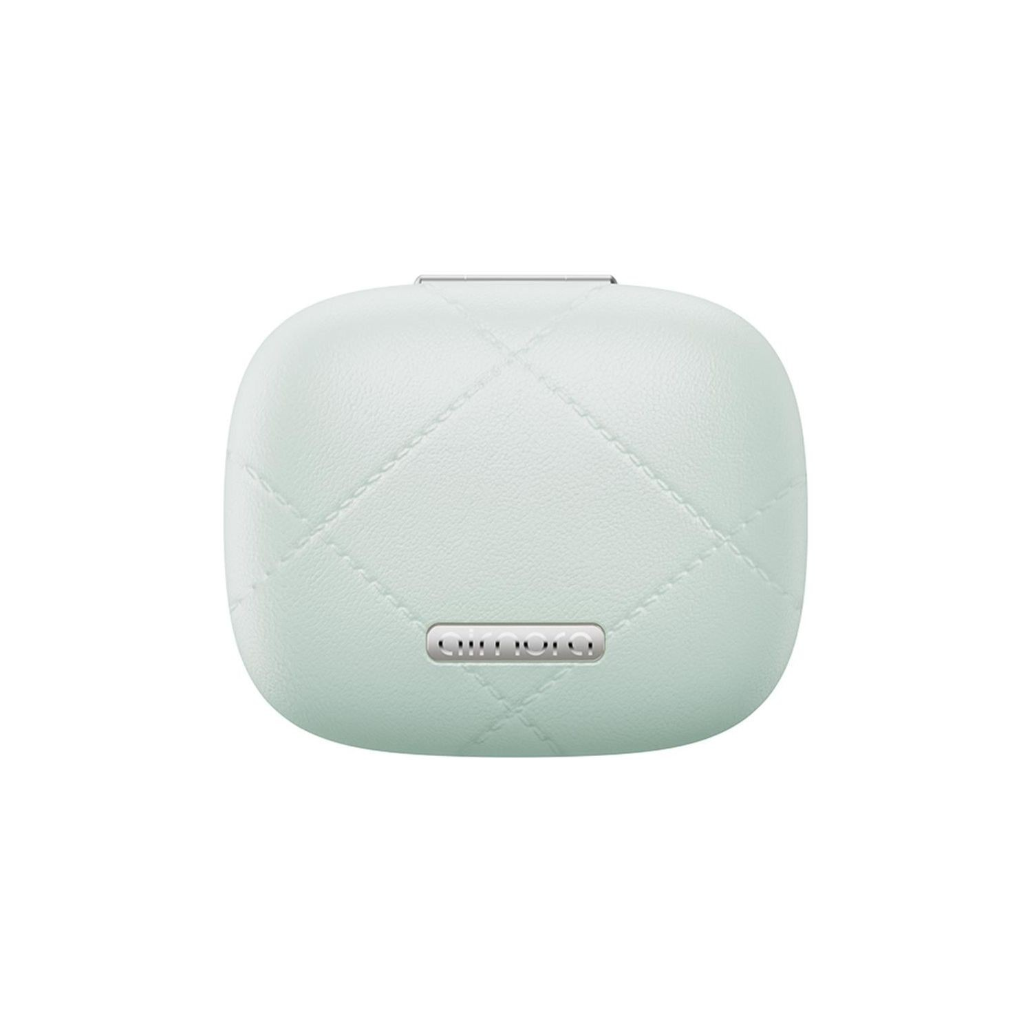 Custodia trapuntata verde chiaro con logo argento.