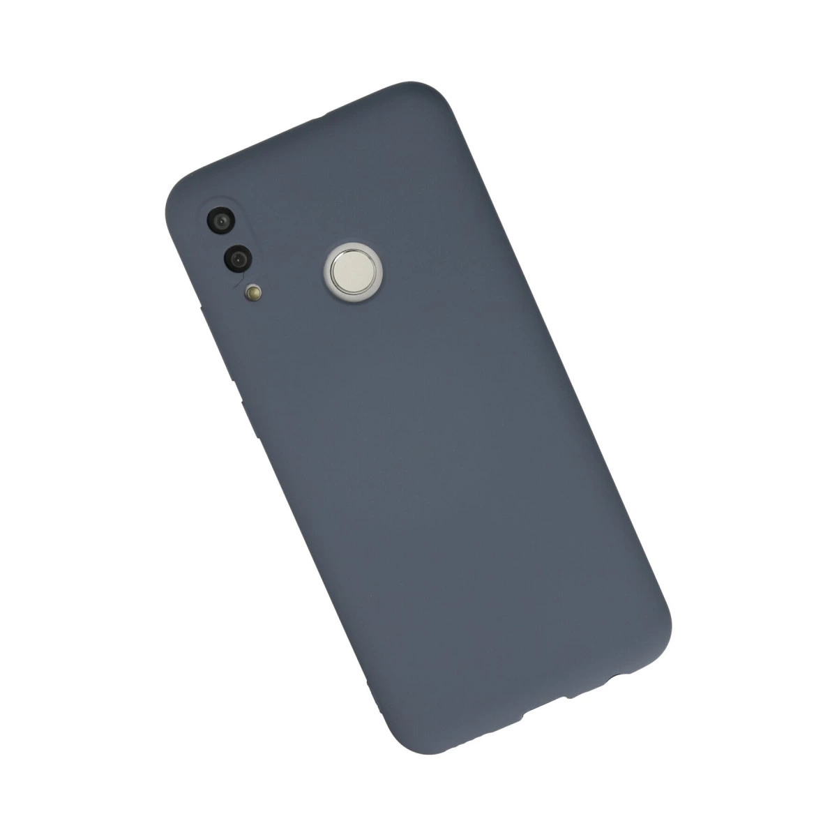 Koyu gri akıllı telefon, çift kamera ve parmak izi sensörlü.