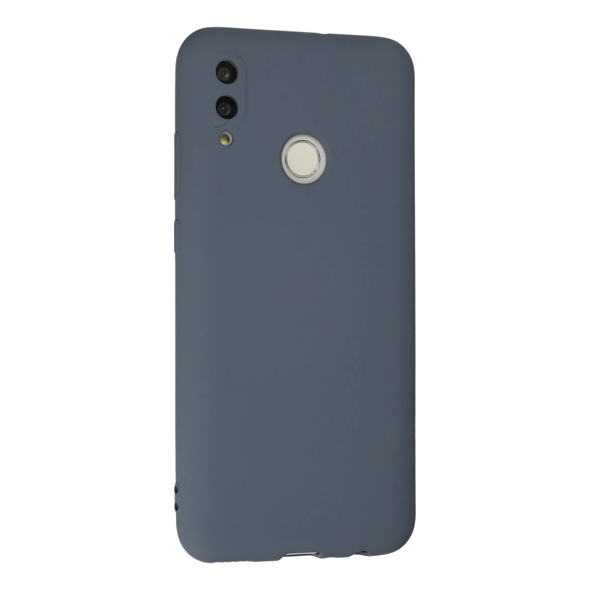 Arkada iki kamera ve parmak izi sensörü bulunan koyu gri telefon kılıfı.