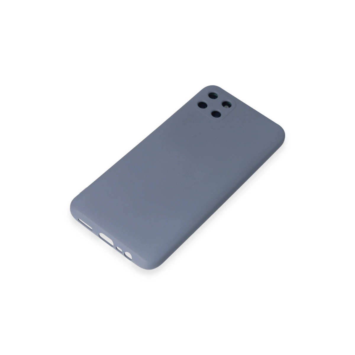 Kamera ve şarj bağlantı noktası için kesiklere sahip gri telefon kılıfı.