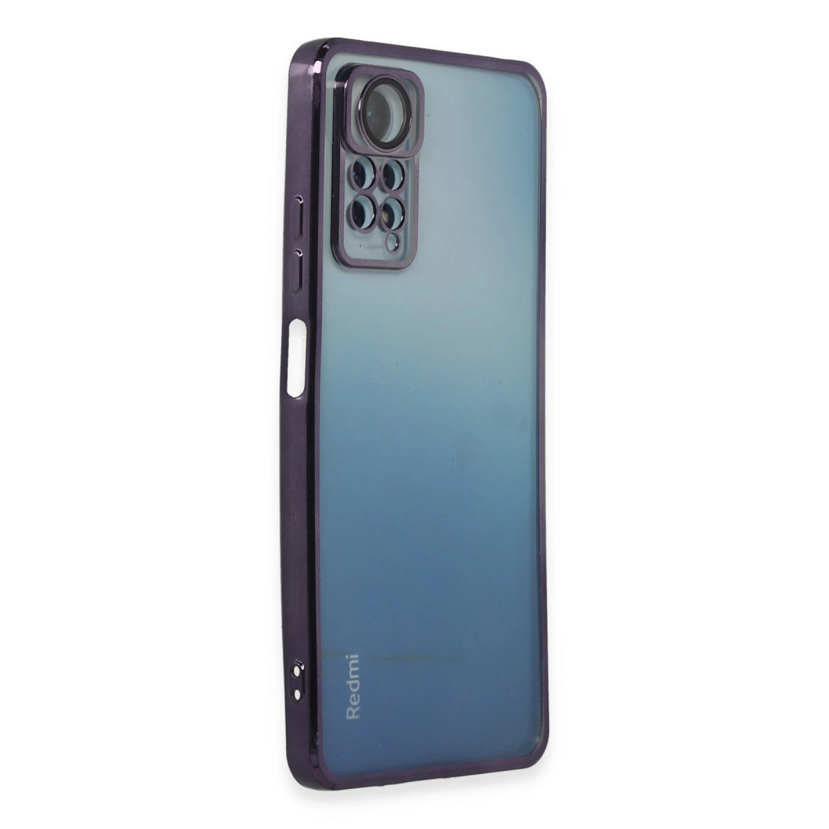 Belirgin kamera modülüne sahip koyu, yarı saydam telefon kılıfı.