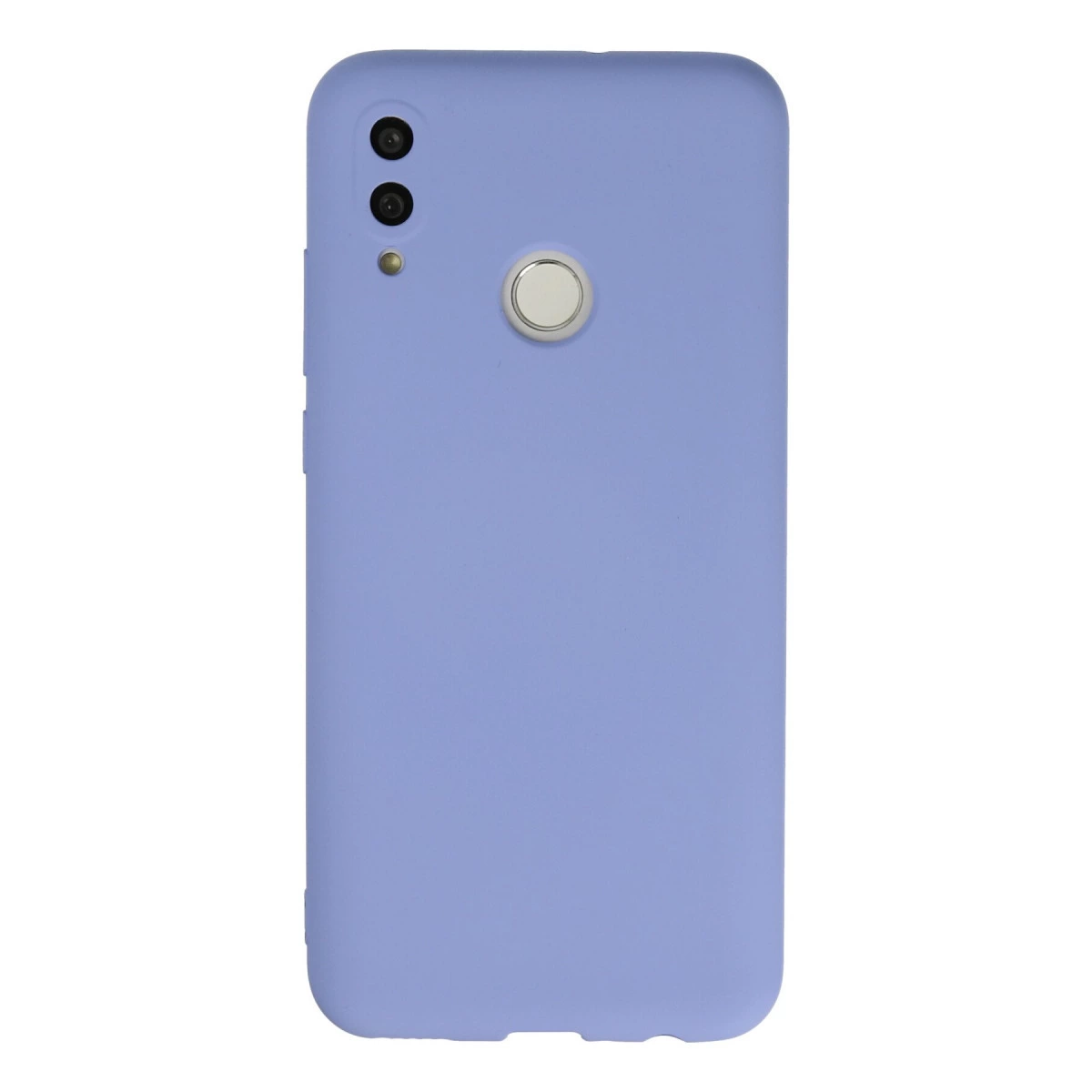 İki kamera lensi ve dairesel parmak izi sensörlü, lavanta rengi telefon kılıfı.