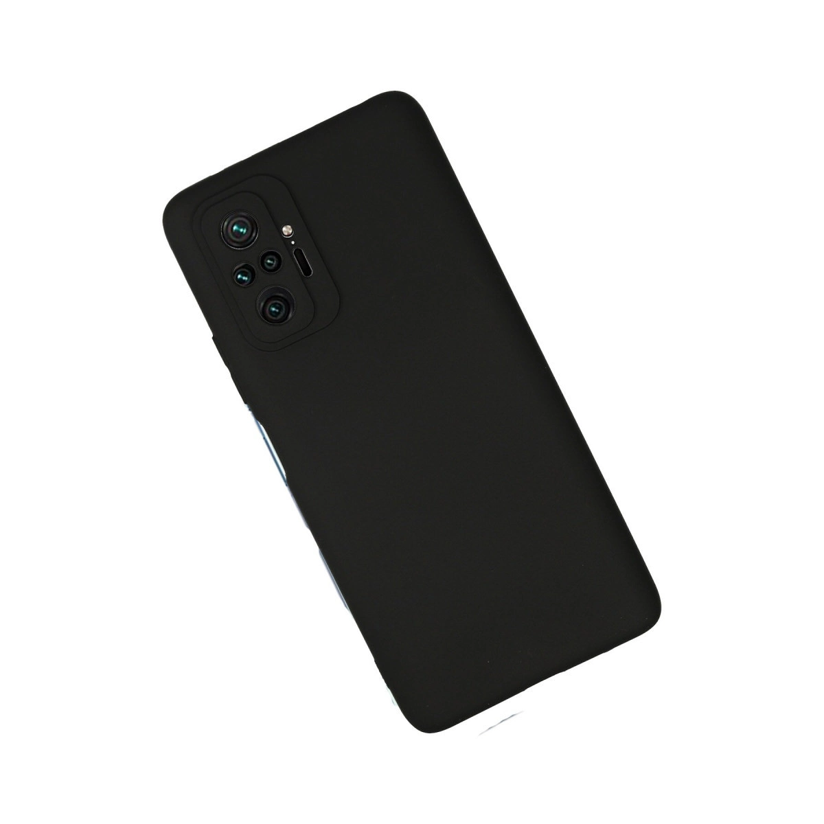 Dört kameralı siyah telefon kılıfı beyaz arka plan üzerinde.