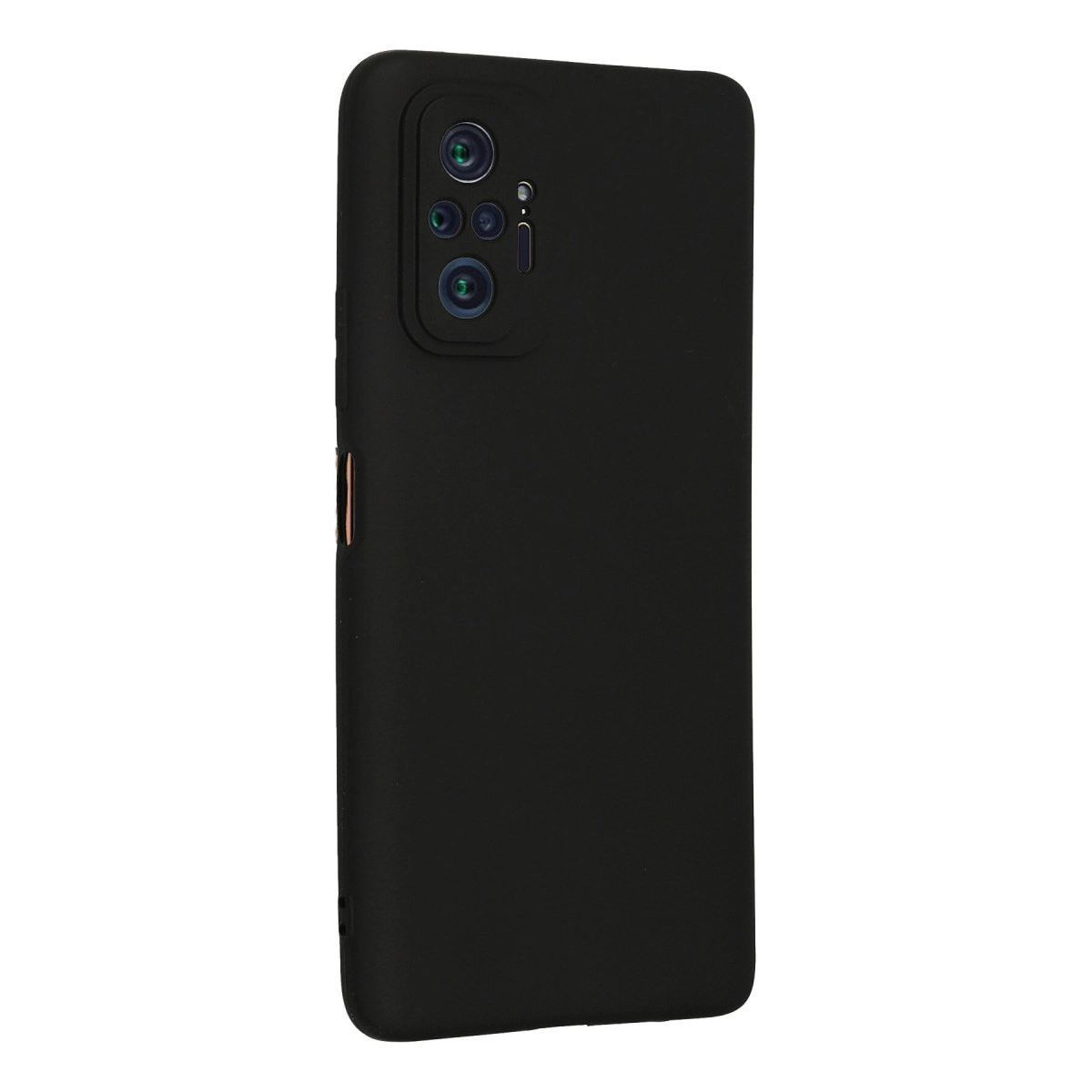 Arkada dört lensli kamera modülüne sahip siyah telefon kılıfı.