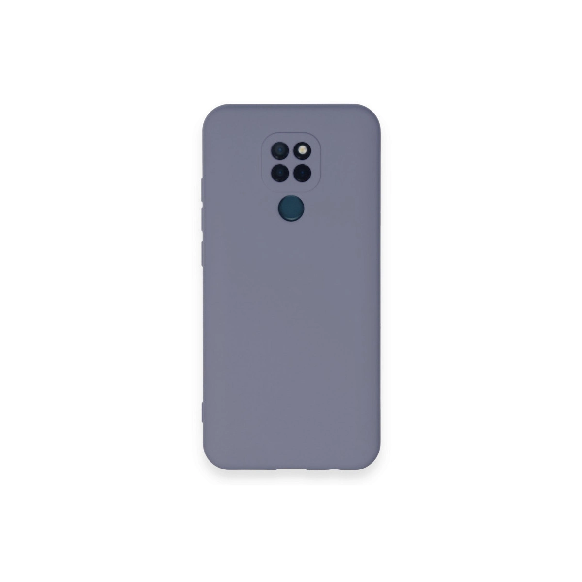 Dört kameralı ve arkada parmak izi sensörlü gri telefon kılıfı.