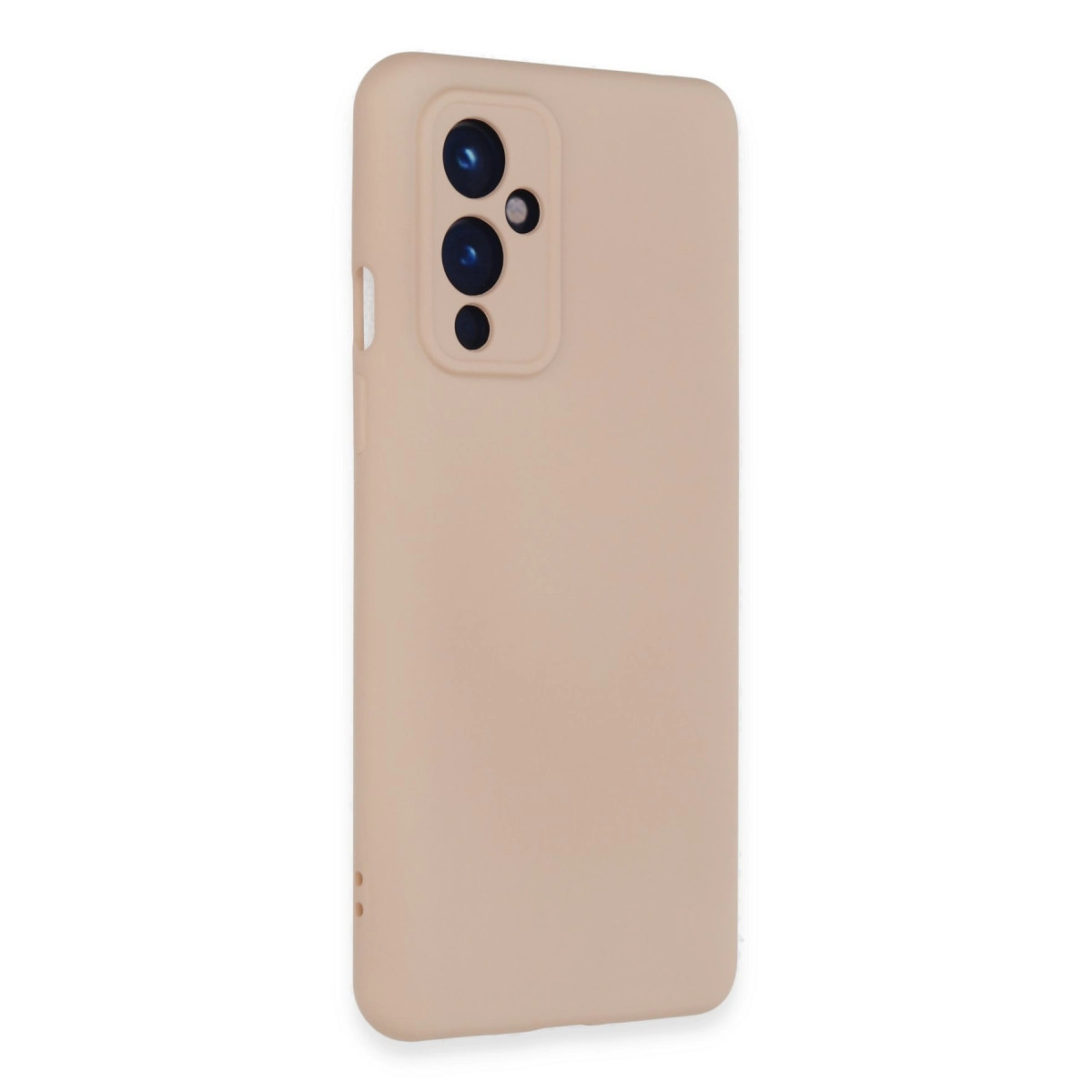 Arkada kamera kesiği olan bej renkli telefon kılıfı.