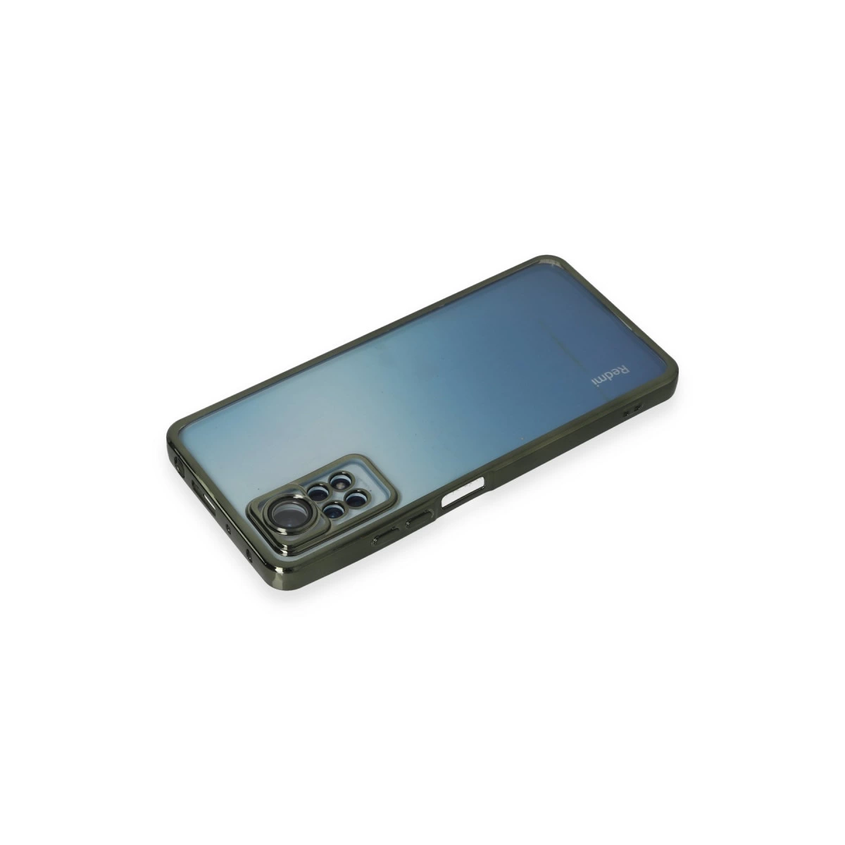 Arkada dört kamerası olan koyu renkli telefon, beyaz arka plan üzerinde.