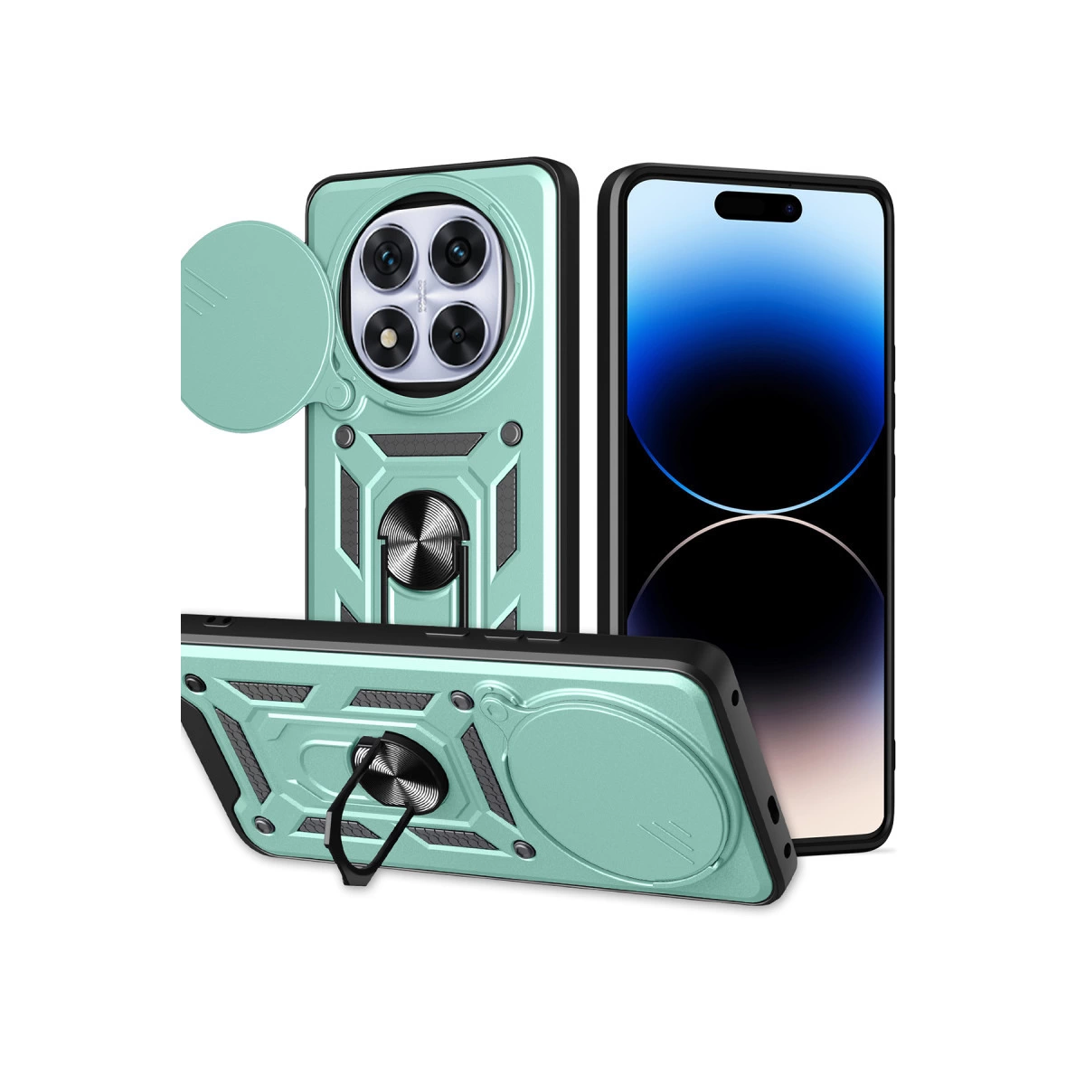 NEWFACE Xiaomi Redmi Note 14 Pro Plus Uyumlu Pars Lens Yüzüklü Silikon Telefon Kılıfı Yeşil