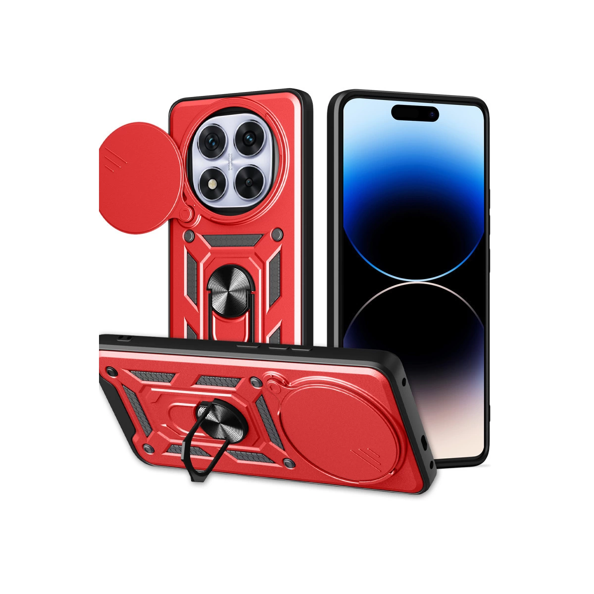 NEWFACE Xiaomi Redmi Note 14 Pro Plus Uyumlu Pars Lens Yüzüklü Silikon Telefon Kılıfı Kırmızı