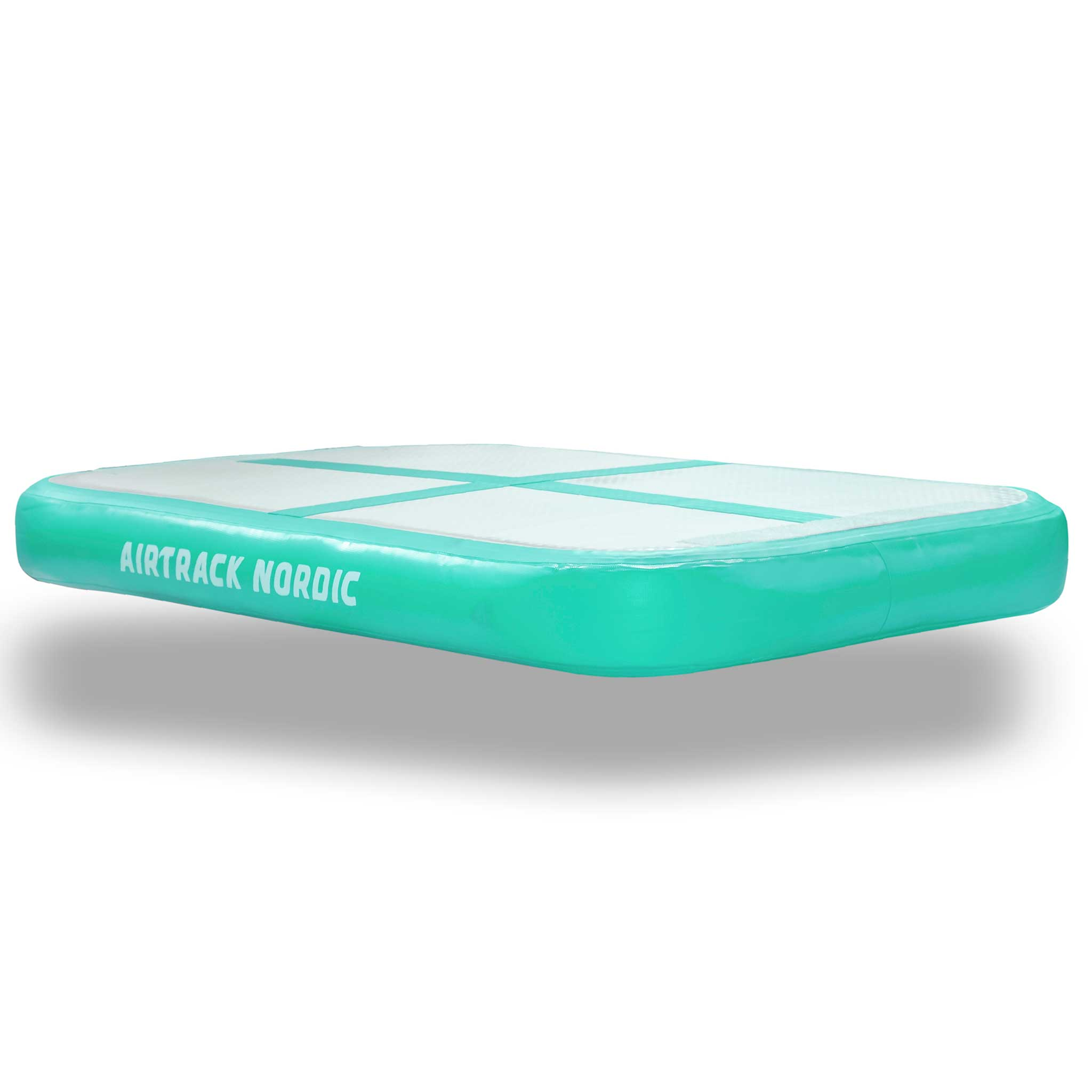 Turkusowy Airtrack Nordic na białym tle, z cieniem.