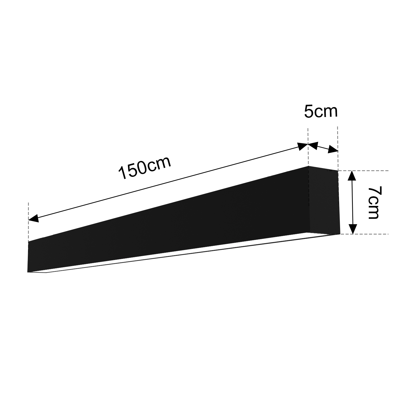 Barra negra de 150cm de largo, 7cm de alto, 5cm de ancho.