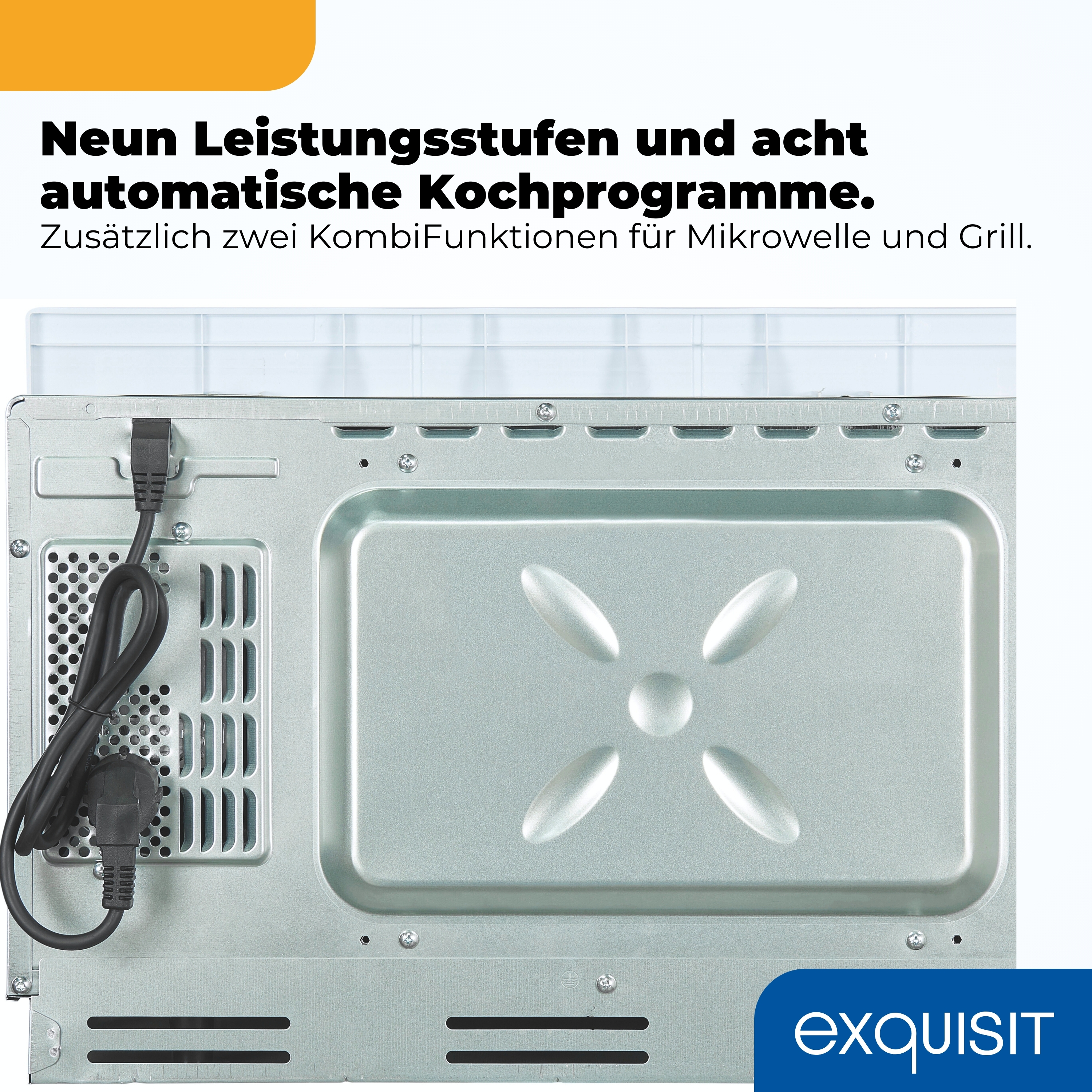 Rückseite eines Geräts mit Kabel und Lüftungsschlitzen.