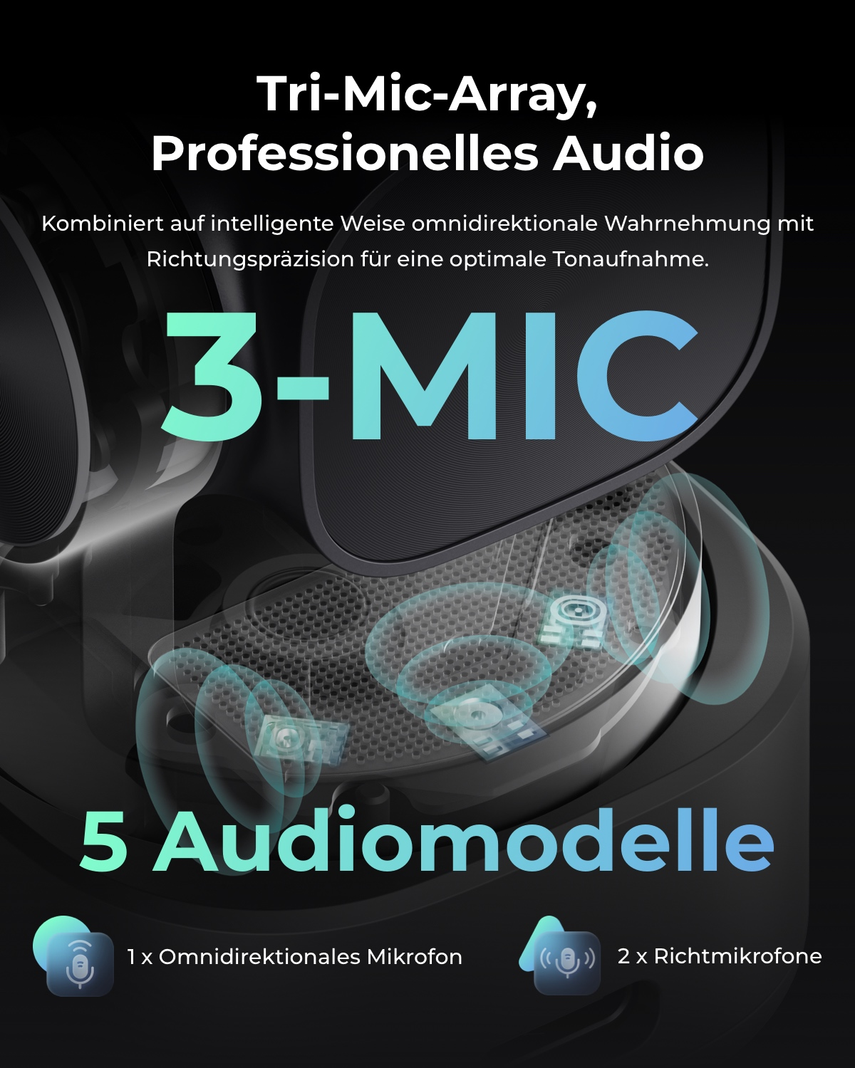 Tri-Mic-Array mit 3 Mikrofonen und 5 Audiomodellen.