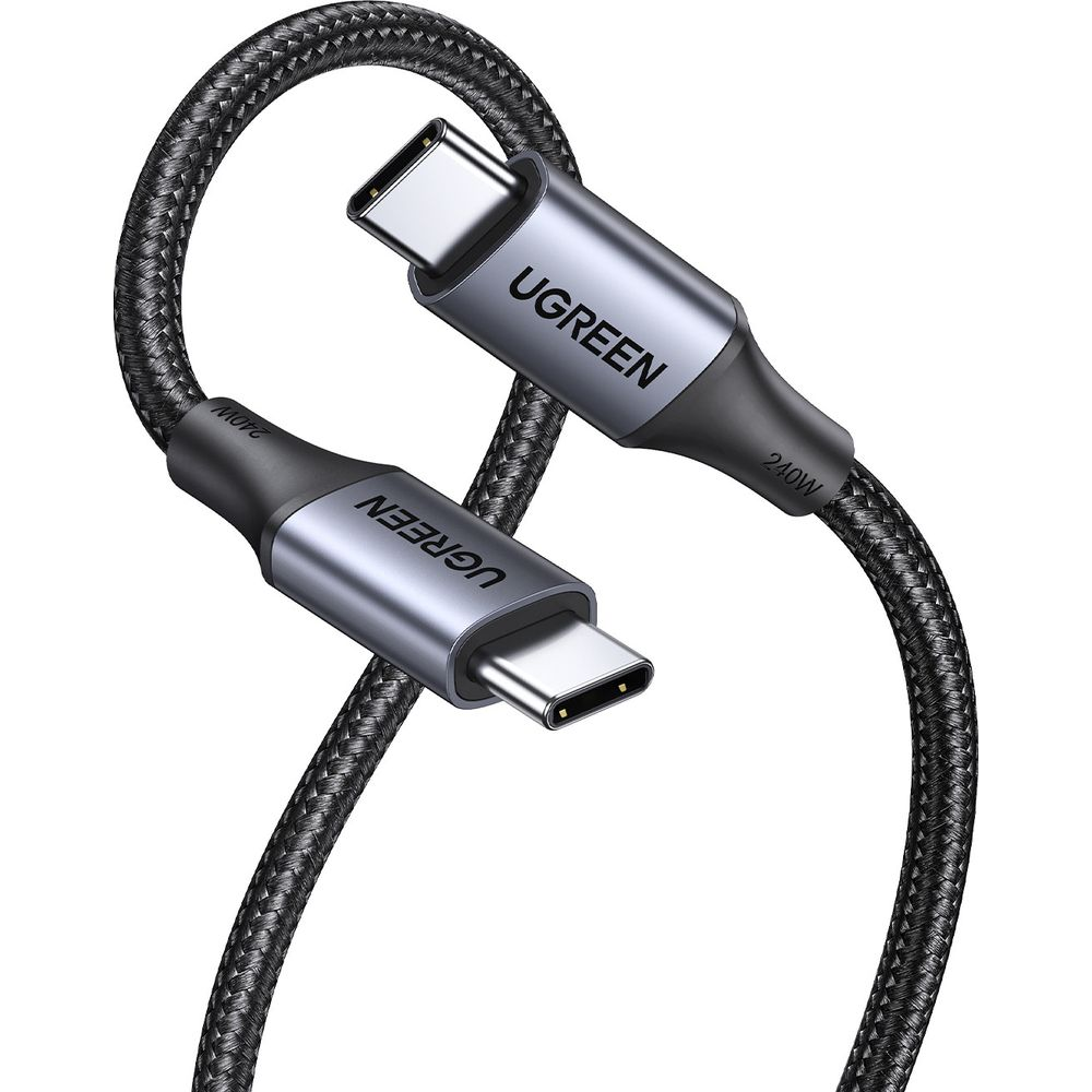 Czarny kabel USB-C UGREEN z dwoma złączami, o mocy 240W.