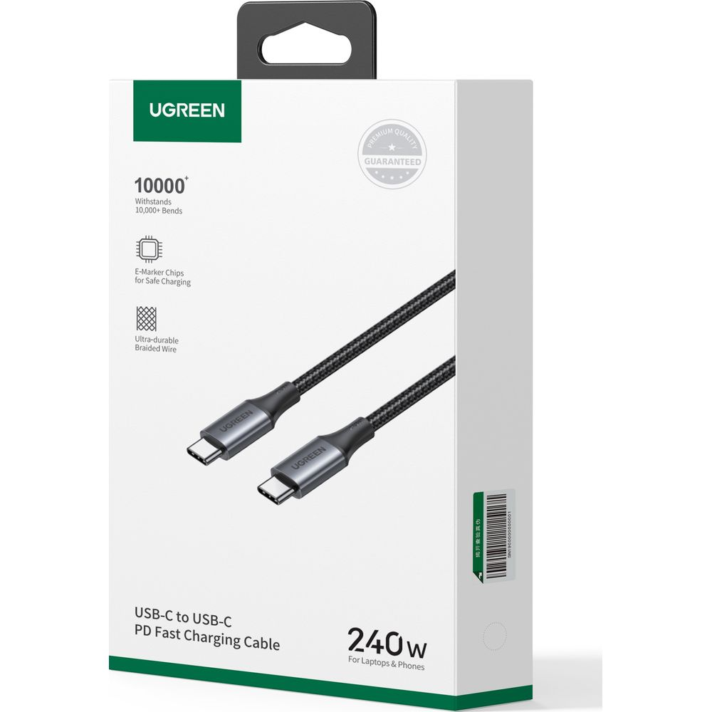 Kabel szybkiego ładowania UGREEN USB-C do USB-C PD, 240W, pleciony.